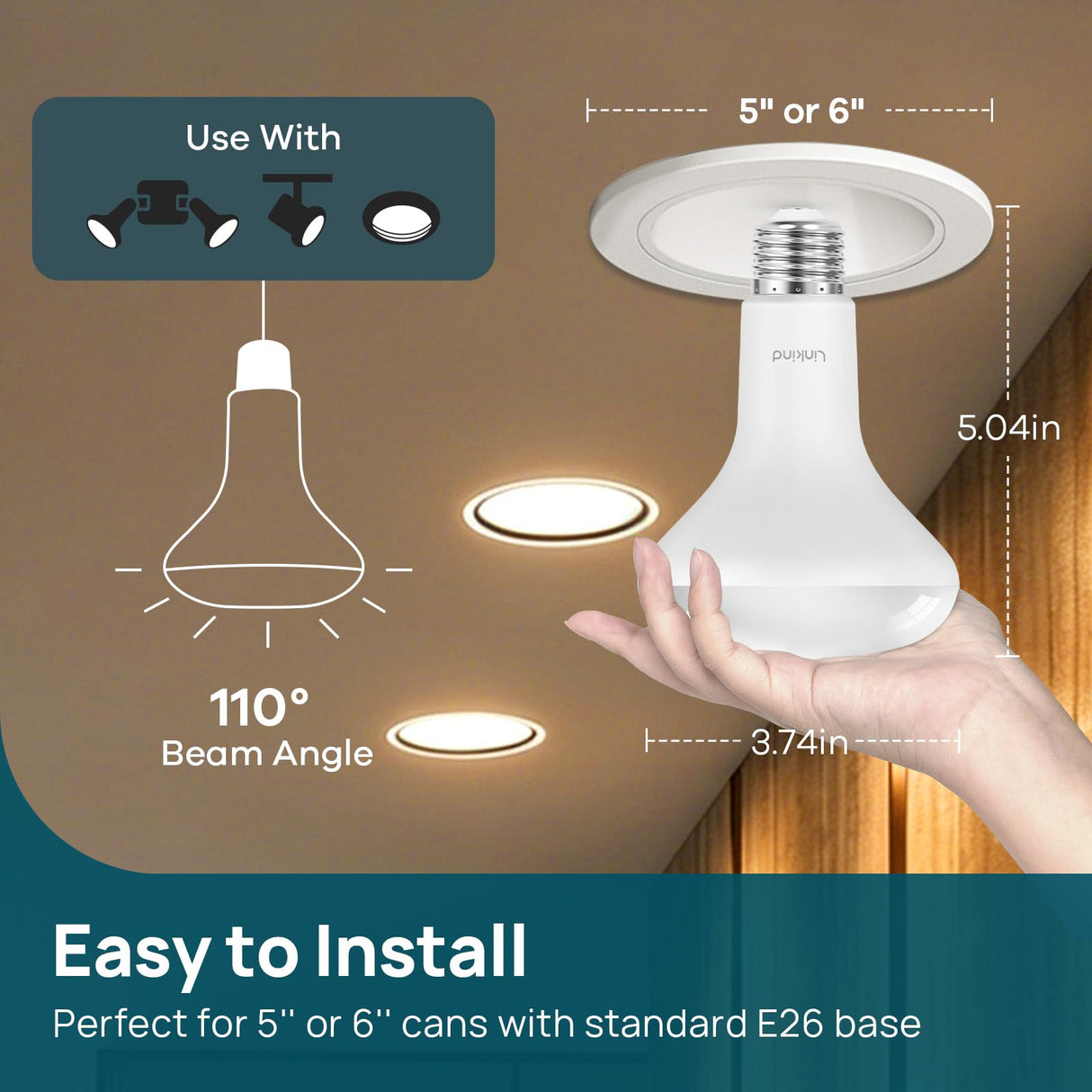 Linkind BR30 LED Flood Light Bulbs Indoor, 65W Equivalent Dimmable LED Recessed Bulbs, 10W 850 Lumens, 2700K Soft White E26, UL FCC Certified, Recessed Can Light Bulb for Bedroom Bathroom, 12 Packs