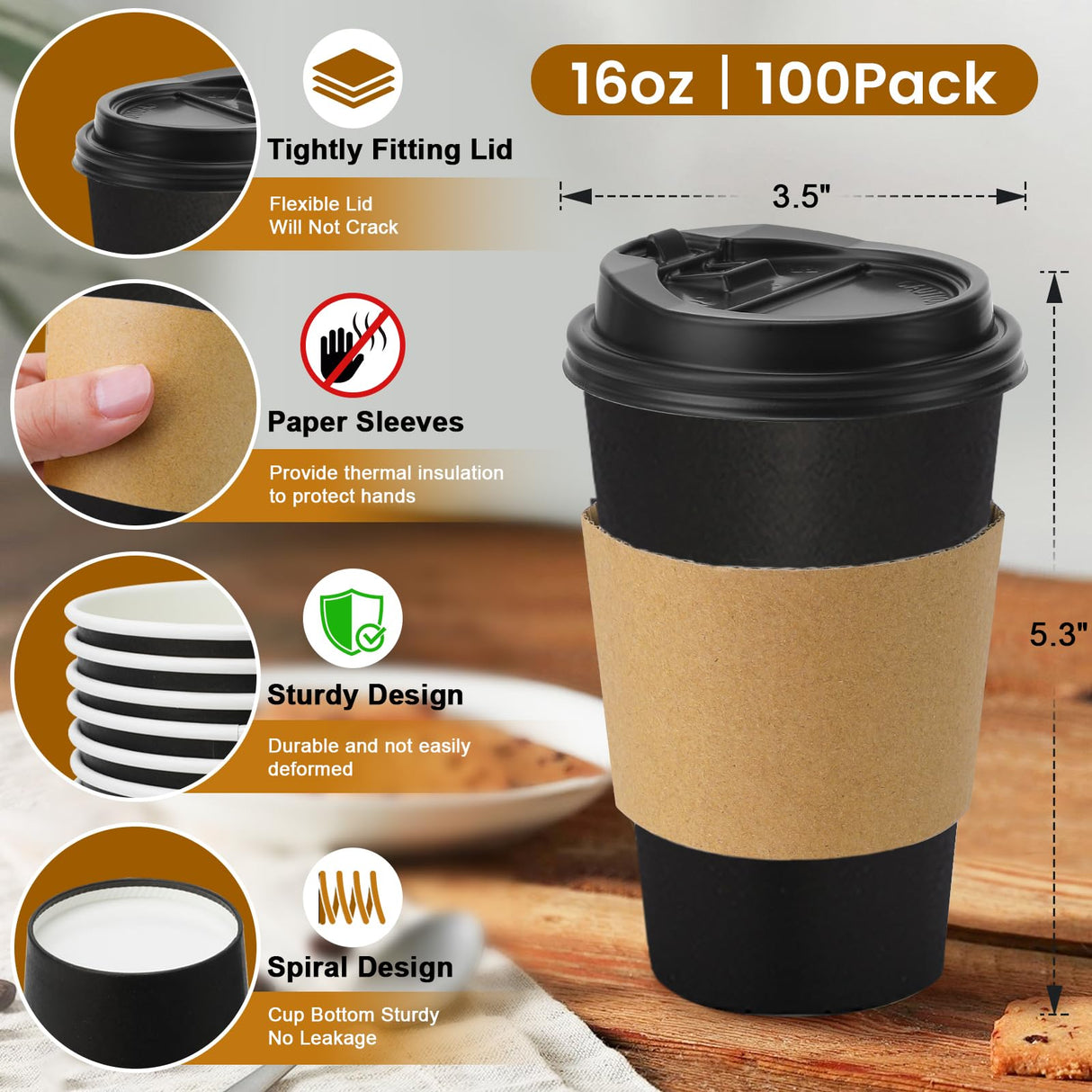 Lamosi 20 Pack 16 oz Disposable Coffee Cups with Lids and Sleeves, White Leak-Proof To Go Coffee Cups with Lids, Hot/Cold Beverage Drinking Cup for Home, Office, Hotel, Parties, Travel