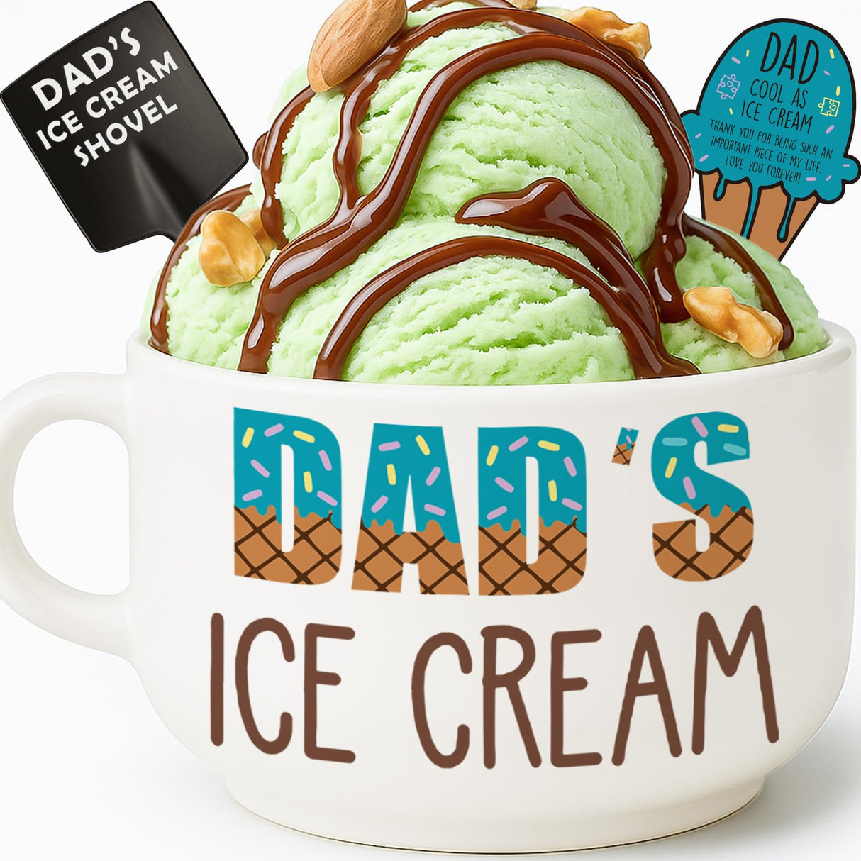 BackURyear Funny Dad Birthday Gifts from Daughter Son, Novelty Christmas Dads Gift for Daddy Dada Father StepDads, Unique New Dad gifts from Wife, Dad's Ice Cream Bowl Presents Set