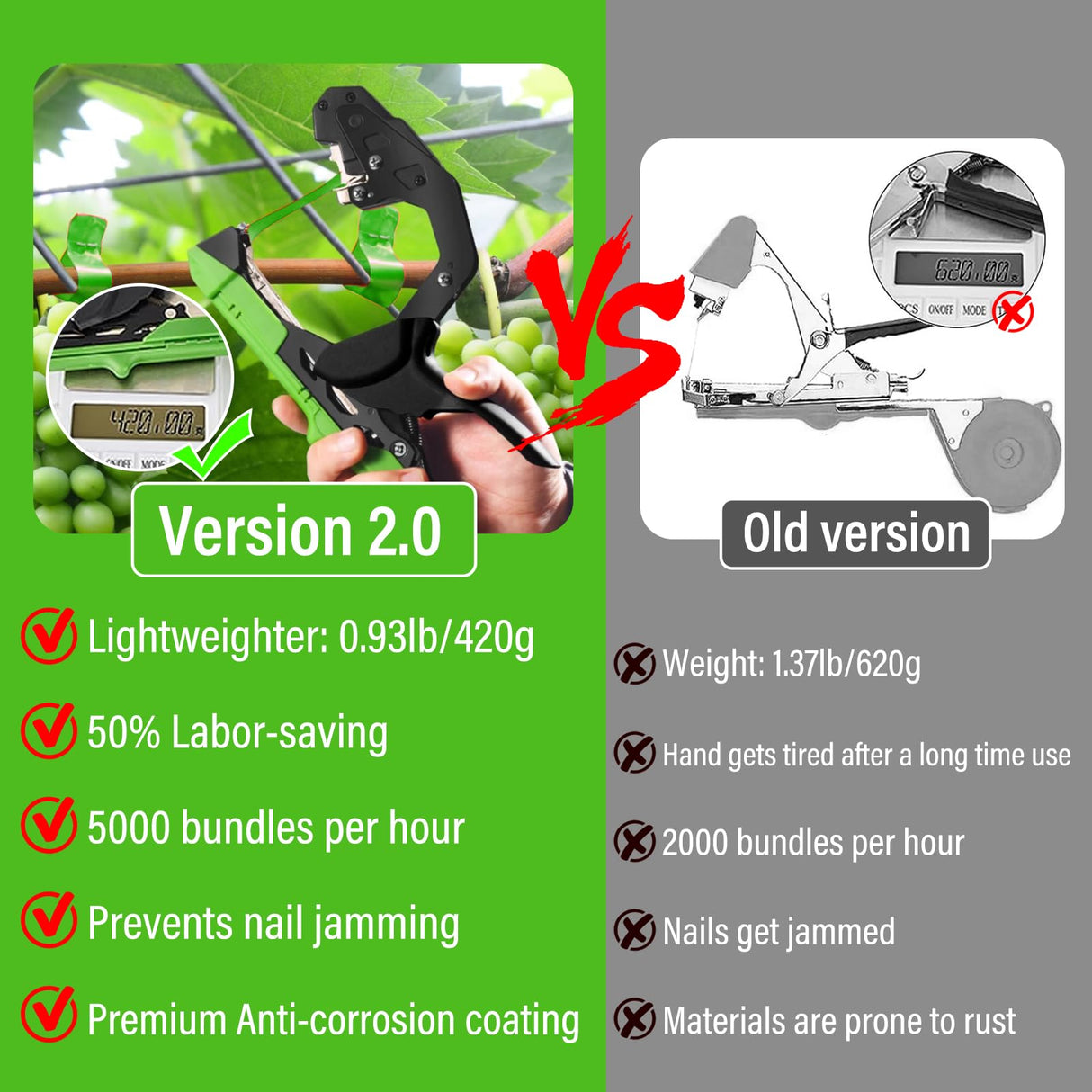 Audasi Plant Tying Machine Updated Plant Hand Tying Machine Plant Binding Machines Garden Tying Tool Tape Gun Plant Tie Machine with 10000 PCS Staples 20 Rolls Green Tape for Tomato Grape Pepper