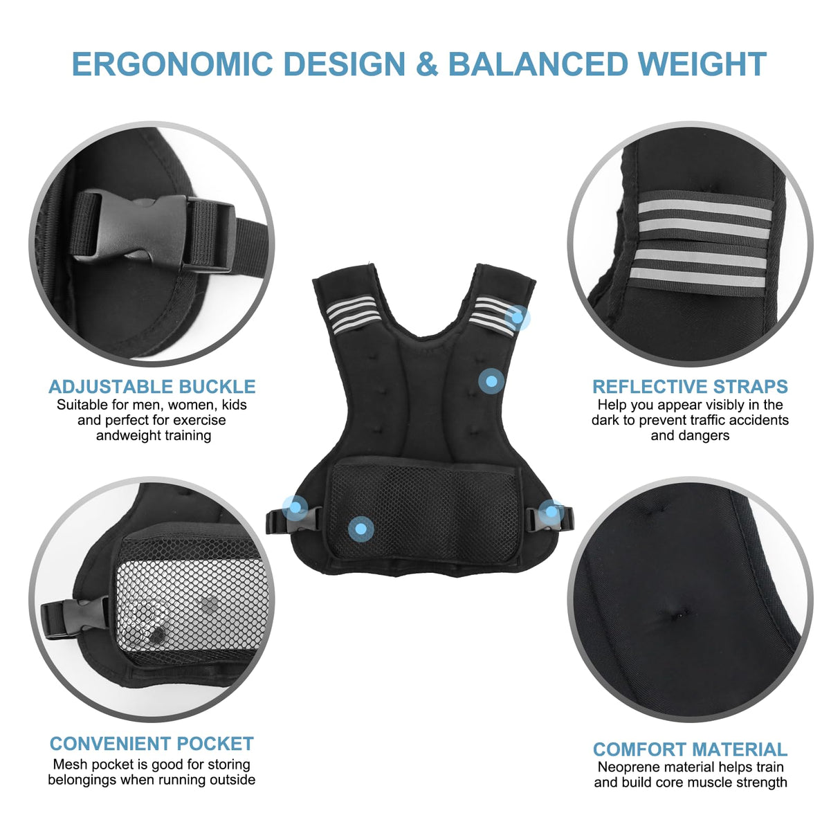 Henkelion Adjustable Weighted Vest for Men Women Weights Included, 11-20lbs Body Weight Vests Adjustable for Running, Training Workout, Jogging, Walking