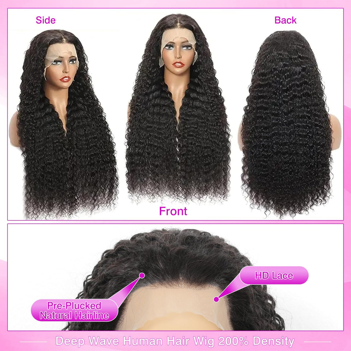 32 Inch Deep Wave Lace Front Wigs Human Hair 13x6 HD Transparent Lace Front Wigs 200% Density Deep Curly Wig Pre Plucked Deep Wave Frontal Wigs Natural Color