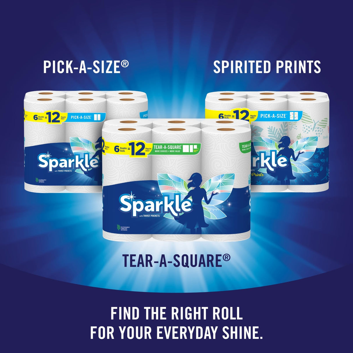 Sparkle Pick-A-Size Paper Towels, 24 Double Rolls = 48 Regular Rolls, Everyday Value Paper Towel with Full and Half Sheets