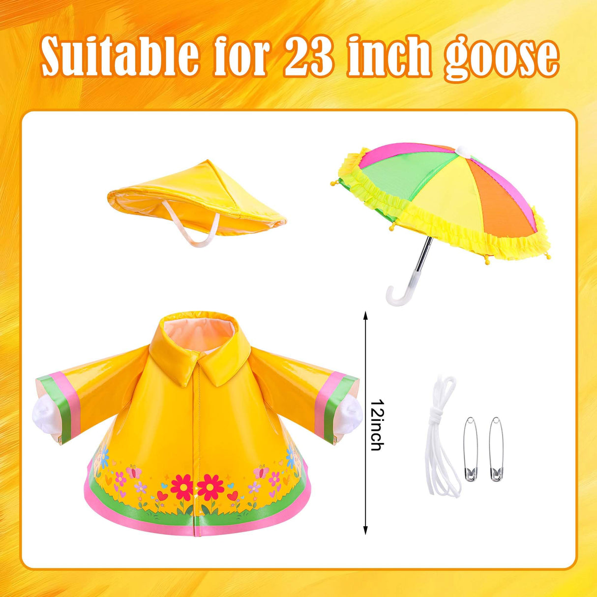 DECOHS 3 Pcs/Set Raincoat Porch Goose Outfits, Summer Lawn Goose Statue Raincoat Costume, Yard Goose Clothes Raincoats Umbrella Hat Outfit for 23" Statue Patio Garden Decoration (Yellow)