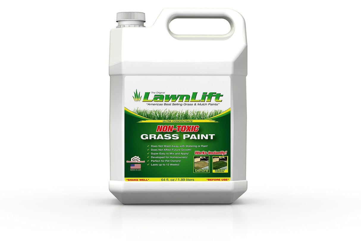 Lawnlift Ultra Concentrated (Green) Grass Paint 64oz. Covers up to 2000 sq feet* Coverage Will Vary depending on Condition of Grass, Sprayer Setting, Dilution Ratio and Desired Shade.