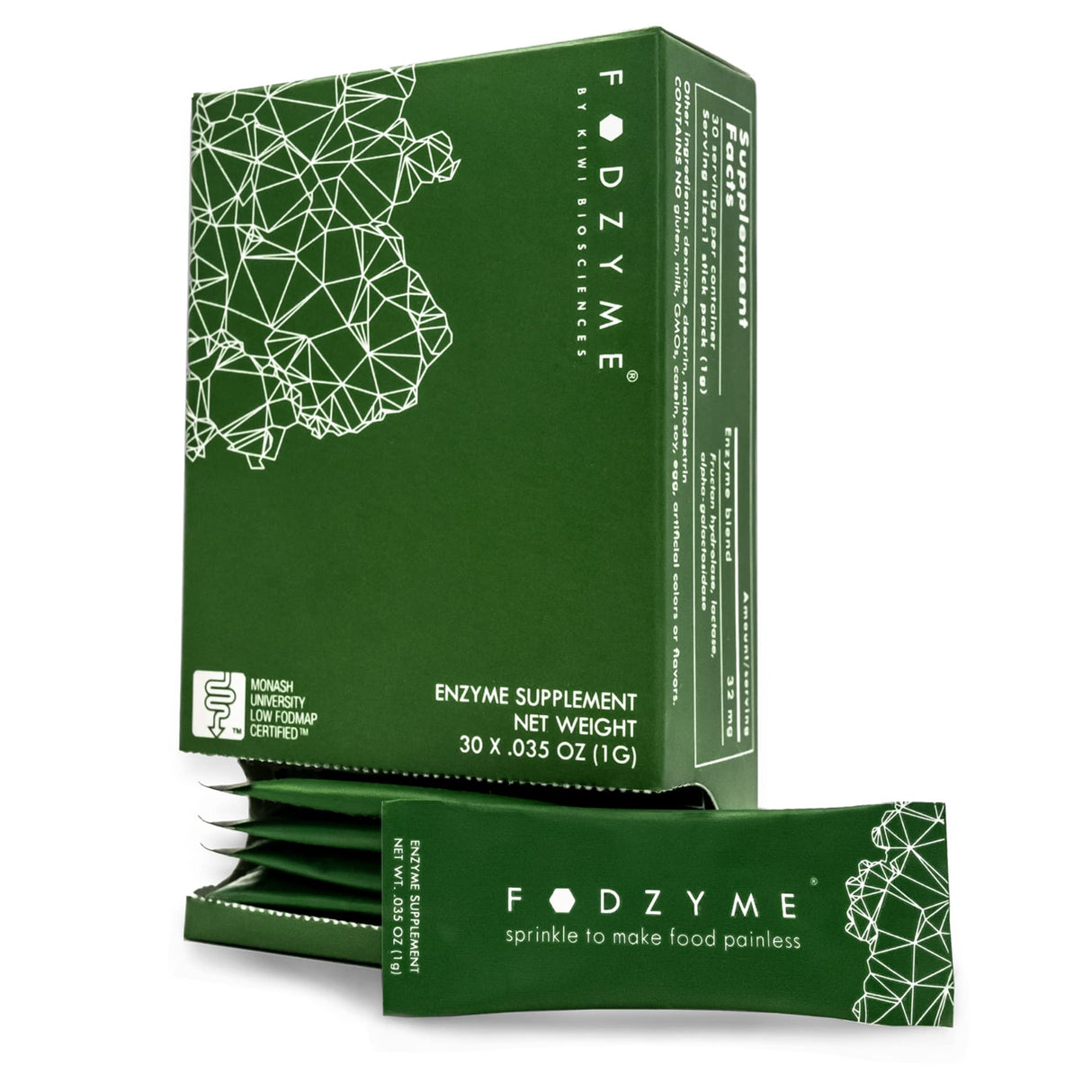 FODZYME 30 Dose On-The-Go Kit - Relief for Bloating, Gassiness, Constipation, Diarrhea, Abdominal Pain - Digestive Enzymes for Travel, Dining Out, Family Meals - Onion, Garlic, Bread, Beans, Dairy