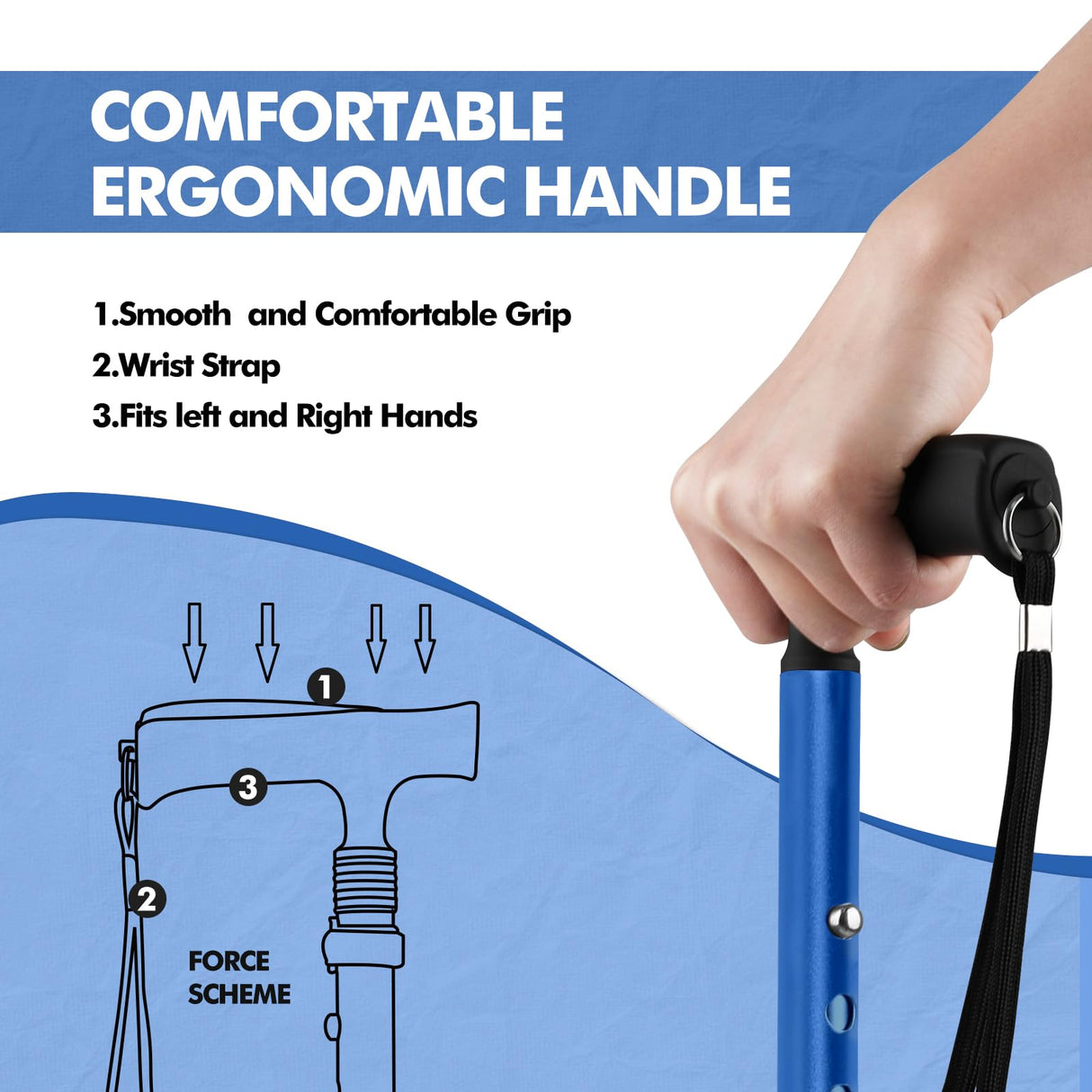 GPTCAMP G2 Walking Stick, Fold-up Walking Cane for Women and Men with Wrist Strap, Portable, Foldable, Collapsible, Lightweight and Sturdy with Comfortable T Handle