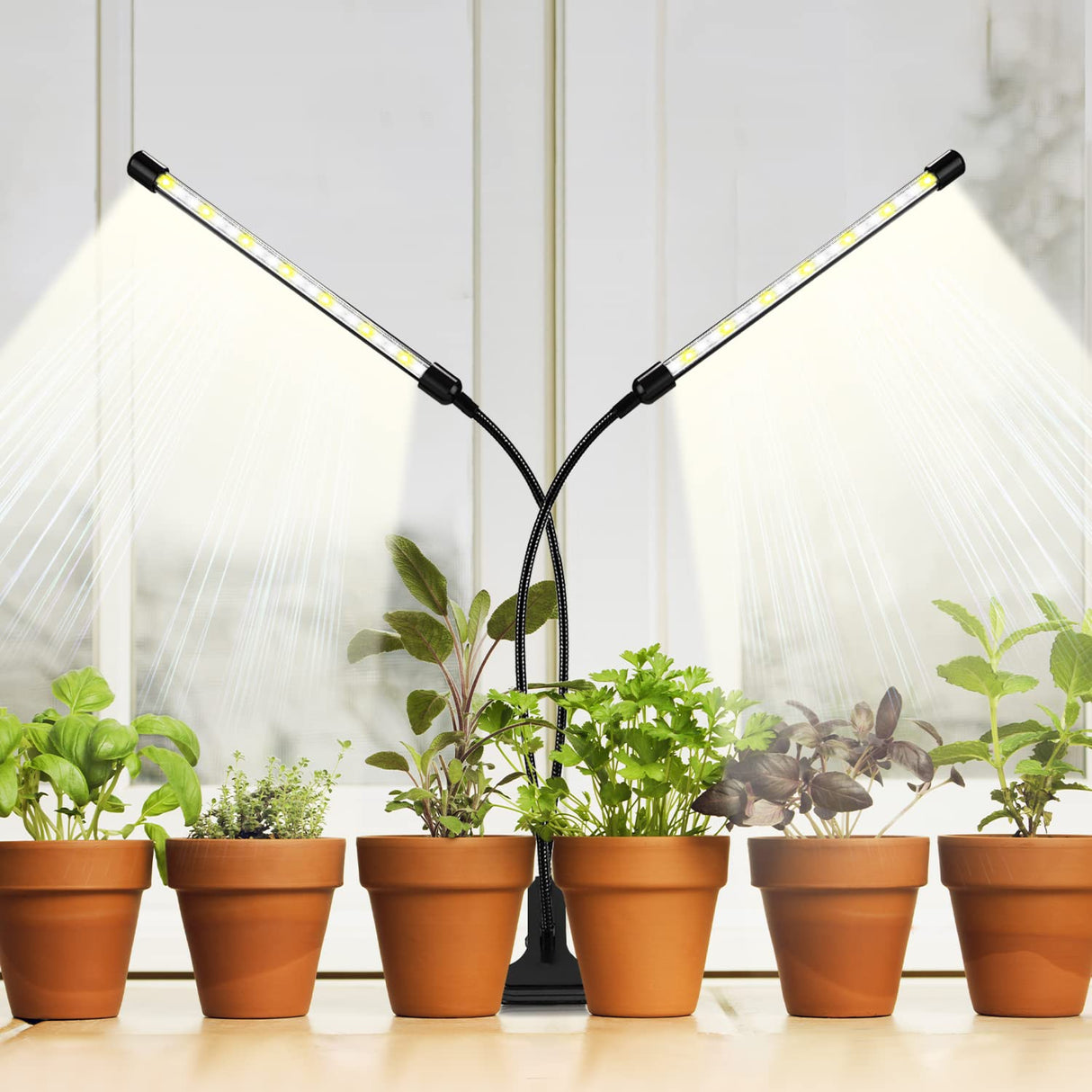 bseah Plant Grow Light for Indoor Plants, Full Spectrum Indoor Grow Light, 10-Level Dimmable and Auto ON & Off Timer (2 Head 2 Pack)