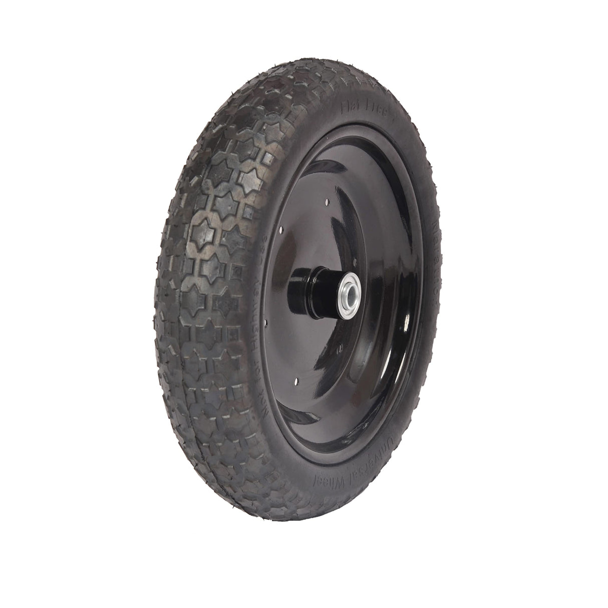Universal Fit, Flat Free Wheelbarrow Tire and Wheel Assembly with Adapter Kit, black