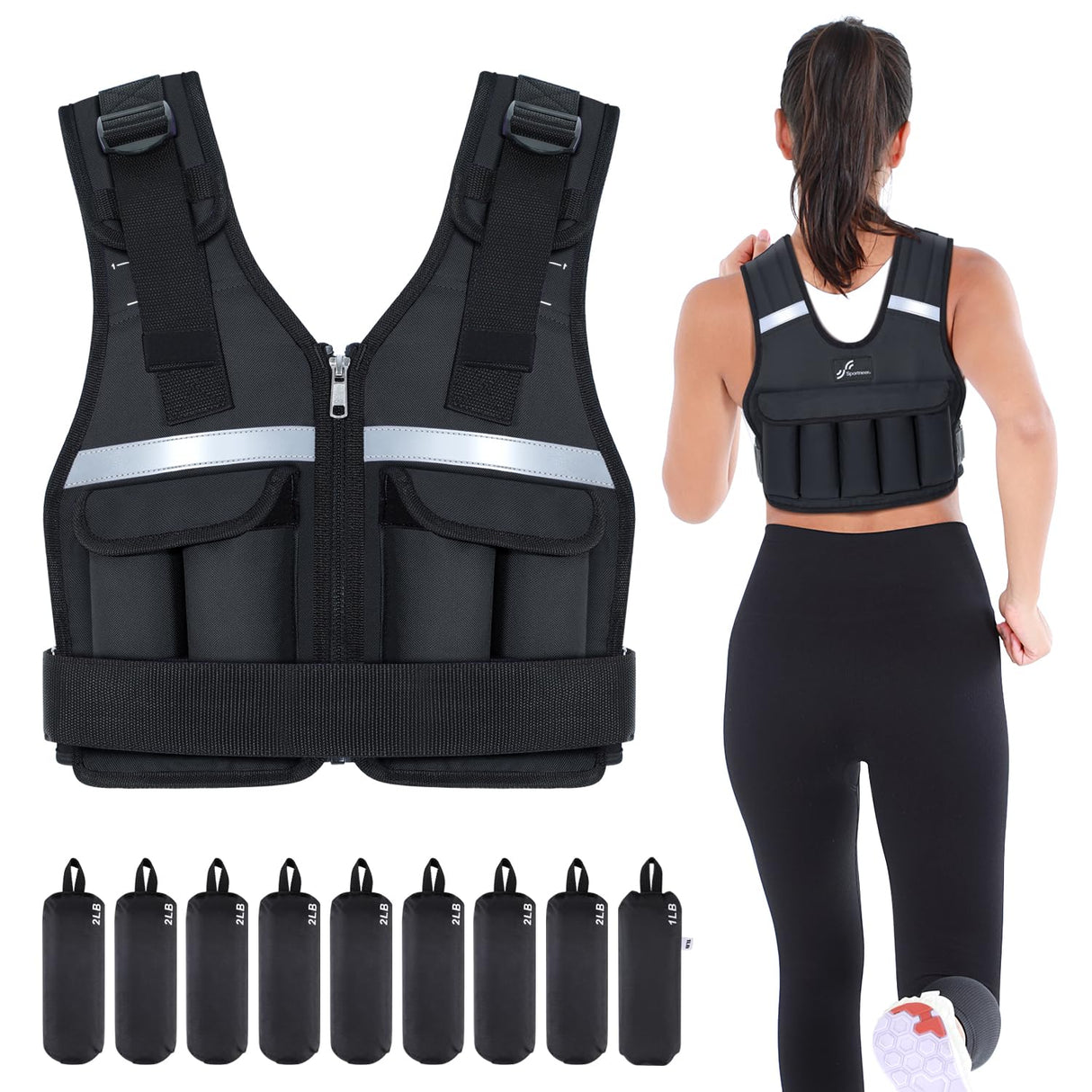 Adjustable Weighted Vest Weights Set: Sportneer 2 4 6 8 10 12 14 16 18 Lbs Body Weight Vests 9 In 1 Fast Adjust Running Vest for Men Women Gym Home Workout Fitness Exercise Strength Training 2-18 Lbs