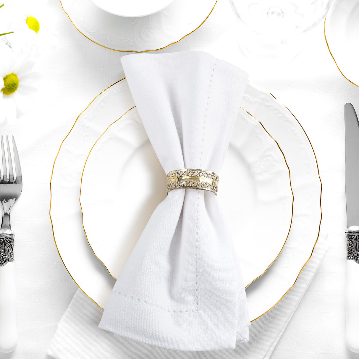 Urban Villa White Cloth Napkins Set of 12 100% Cotton Hemstitch Dinner Napkins Cloths Washable 20”x20” Absorbent Soft Durable Reusable-Ideal for Everyday Use Parties Wedding Thanks Giving Christmas