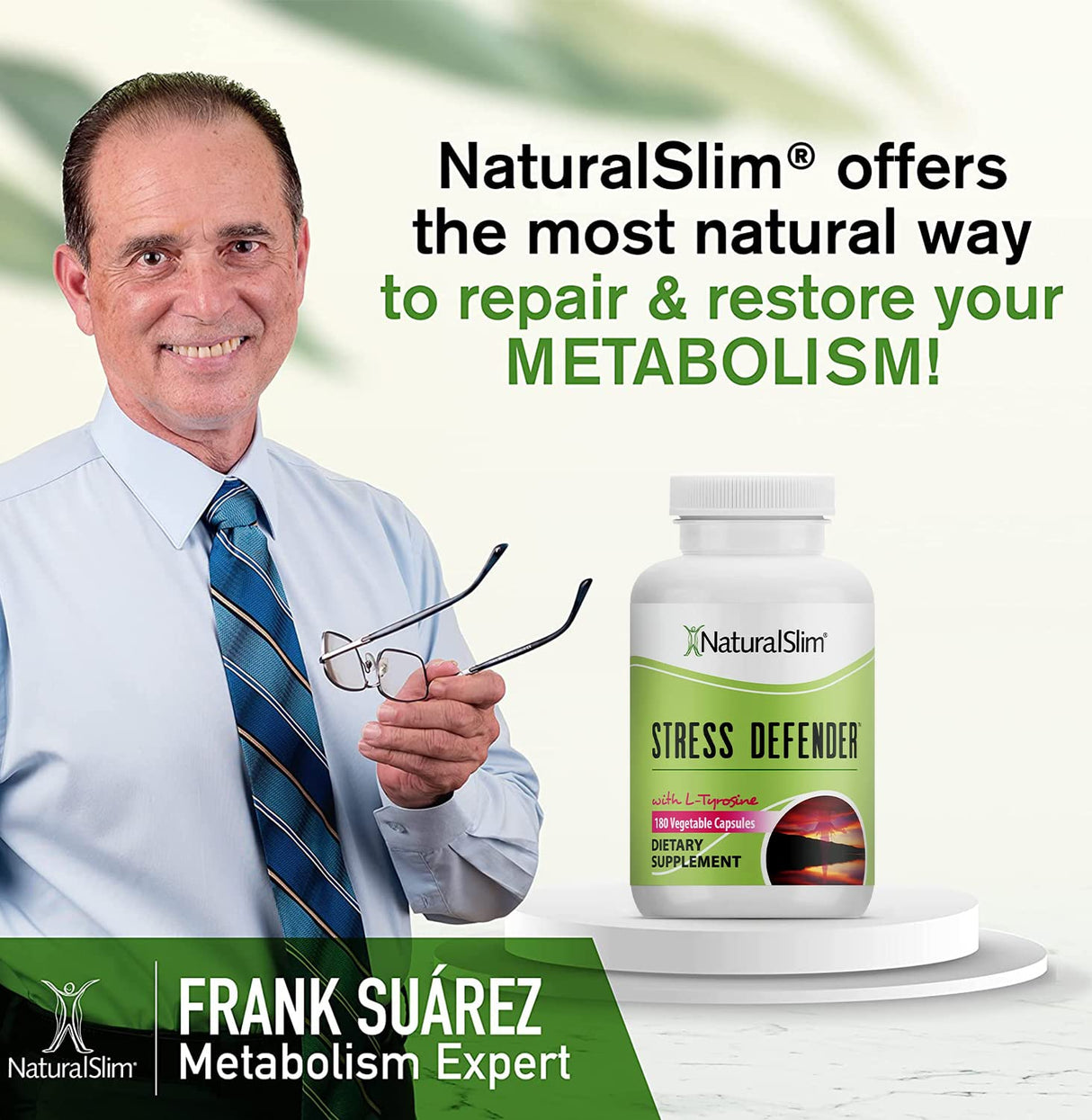 NaturalSlim Stress Relief Supplement - Stress Defender, High Cortisol Reducer, Control Cravings, Sleep & Metabolism Support with Vitamin B5 Pantothenic Acid & L Tyrosine - 180 Vegetable Capsules