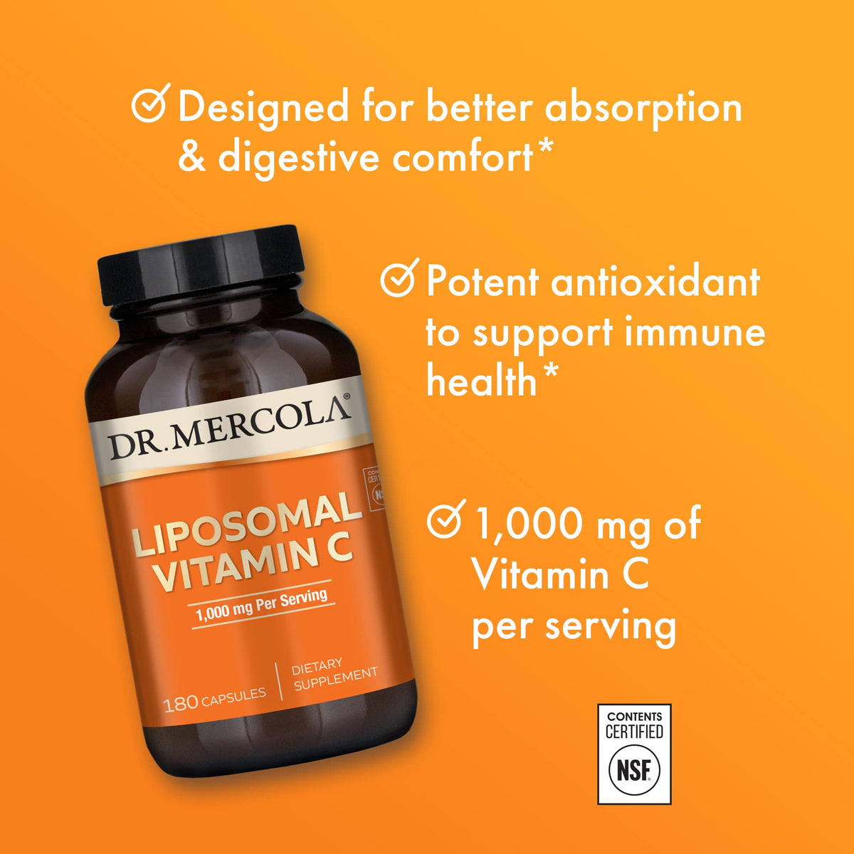 Dr. Mercola Liposomal Vitamin C, 1,000 mg, 180 Capsules (90 Servings)