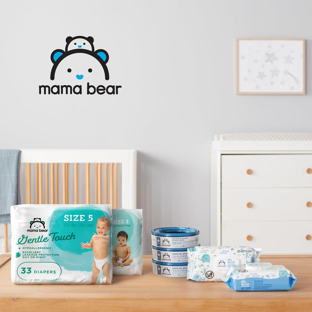 Amazon Brand - Mama Bear Gentle Touch Diapers, Hypoallergenic, Size 4, 148 Count, 4 Packs of 37, White