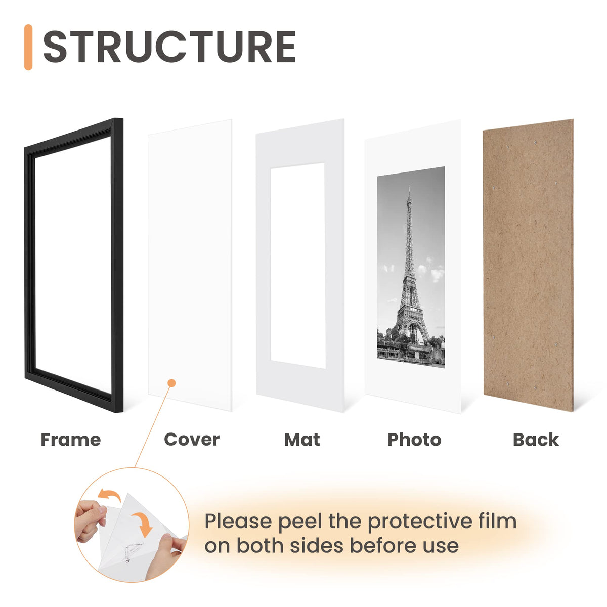 upsimples 8.5 by 11 Picture Frame, Gallery Wall Frames Set of 5, Black