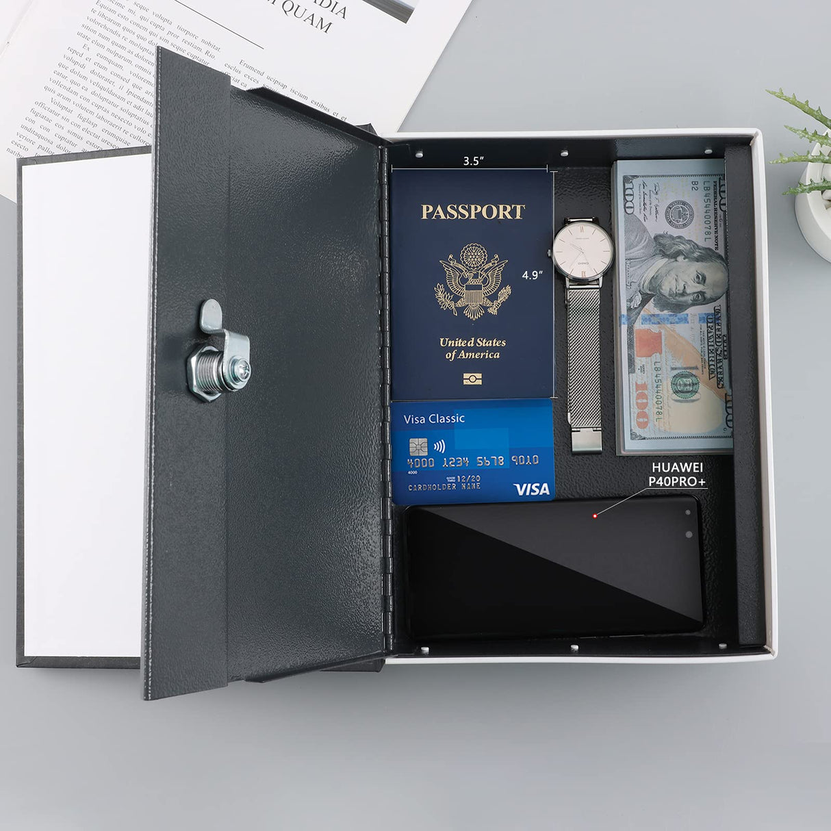KYODOLED 10.5 Inch Diversion Book Safe with Key Lock, Secret Safe Metal Lock Box,Money Storage Collection Box,10.5" x 7.8" x 2.6" Black Extra Large