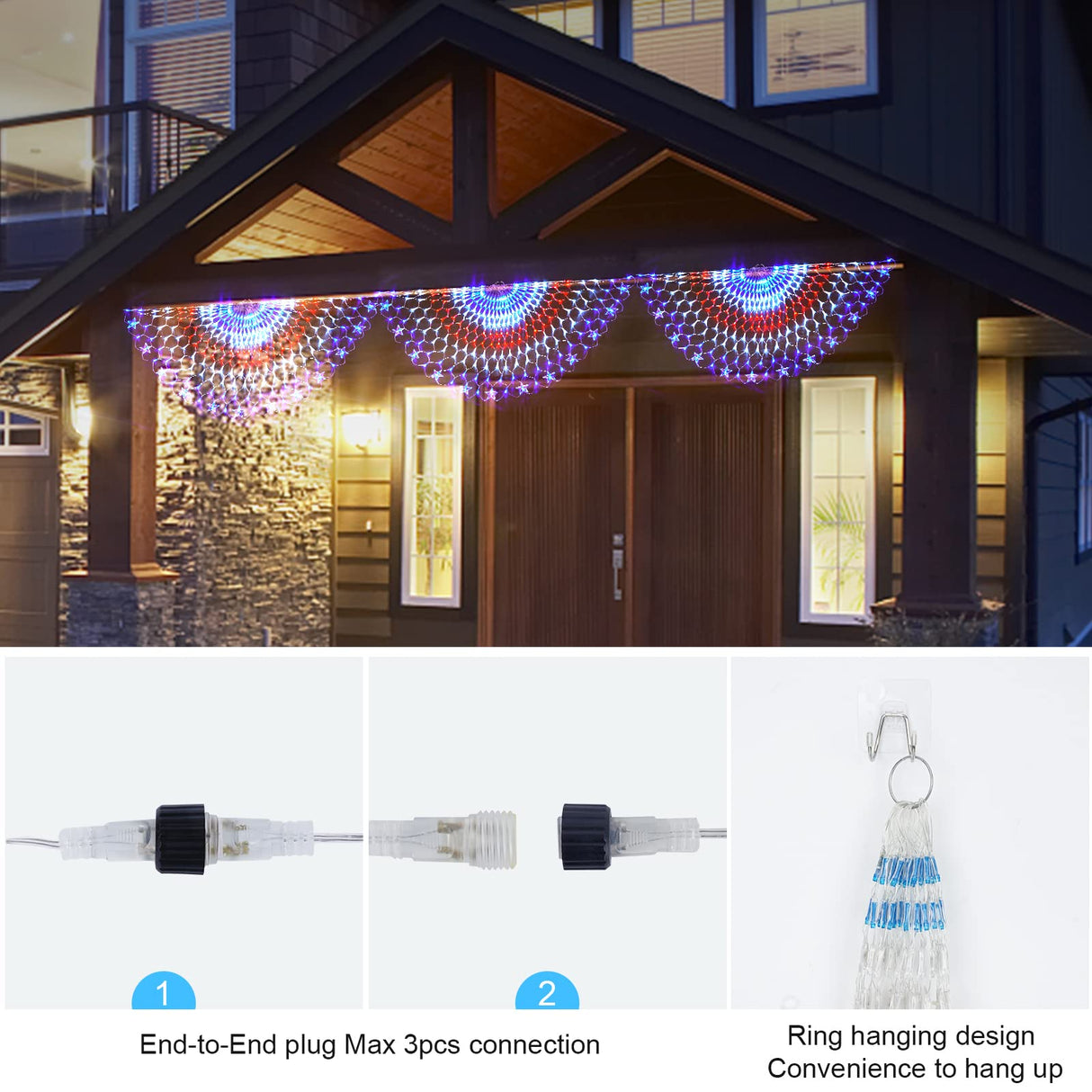 HYH American Flag Lights Outdoor Solar String Lights with 420 Super Bright LED Waterproof Flag Net Light of The United States for Yard,Garden,Festival,Holiday,4th of July,Independence Day Decoration