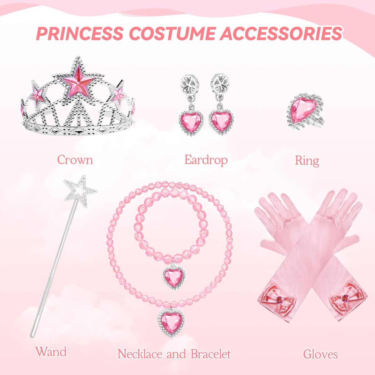 Axwcon Wicked Glinda Dress Costume for Girls, Pink Tulle and Sequin Witch Dress for Kids Christmas、Halloween Cosplay Costumes