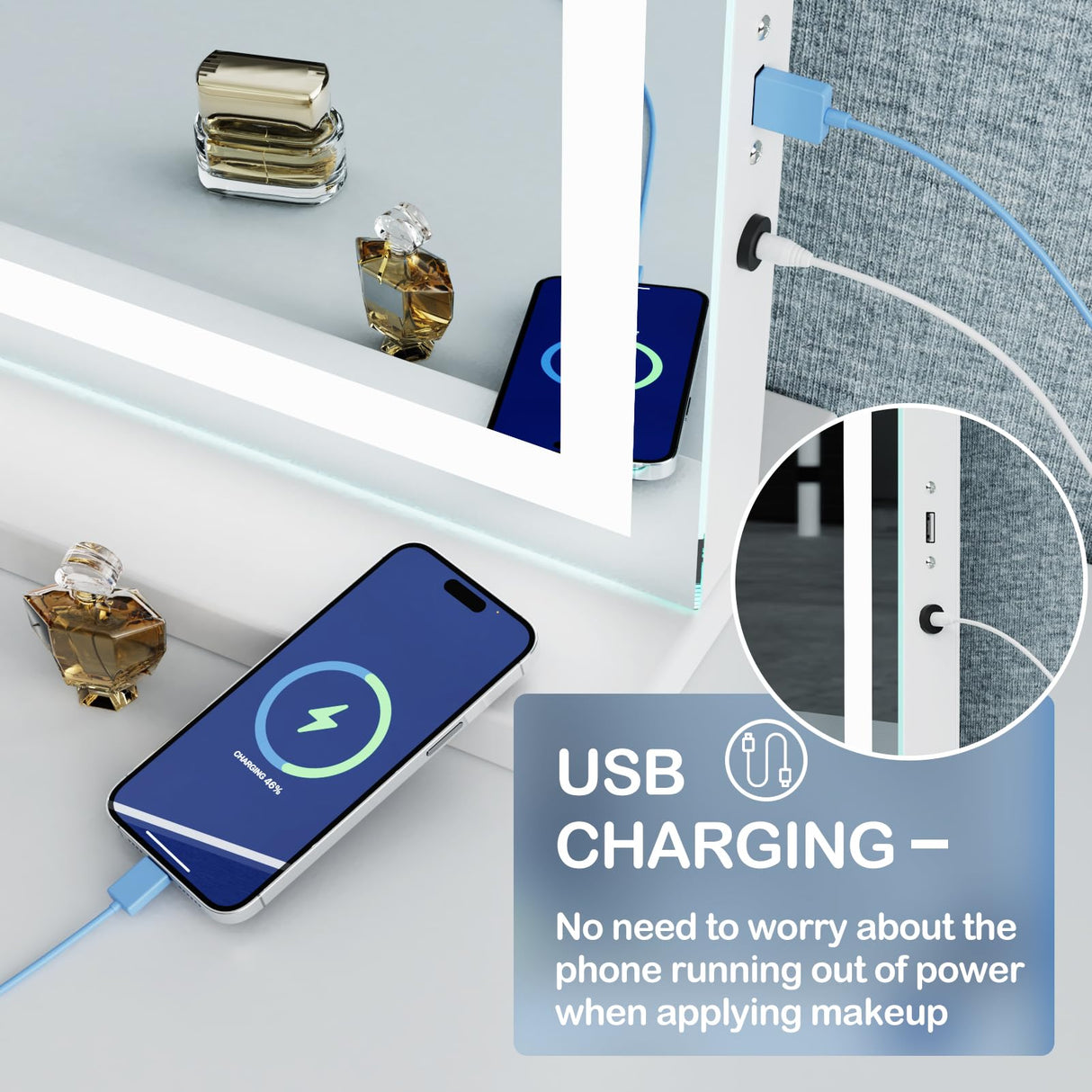 Gvnkvn Makeup Vanity Mirror with USB Charging Port 32" x 24" Large LED Makeup Mirror, Desk Mirorr with Lights, Light up Mirror with 10X Magnification and, Dimmable 3 Modes, Touch Screen Control