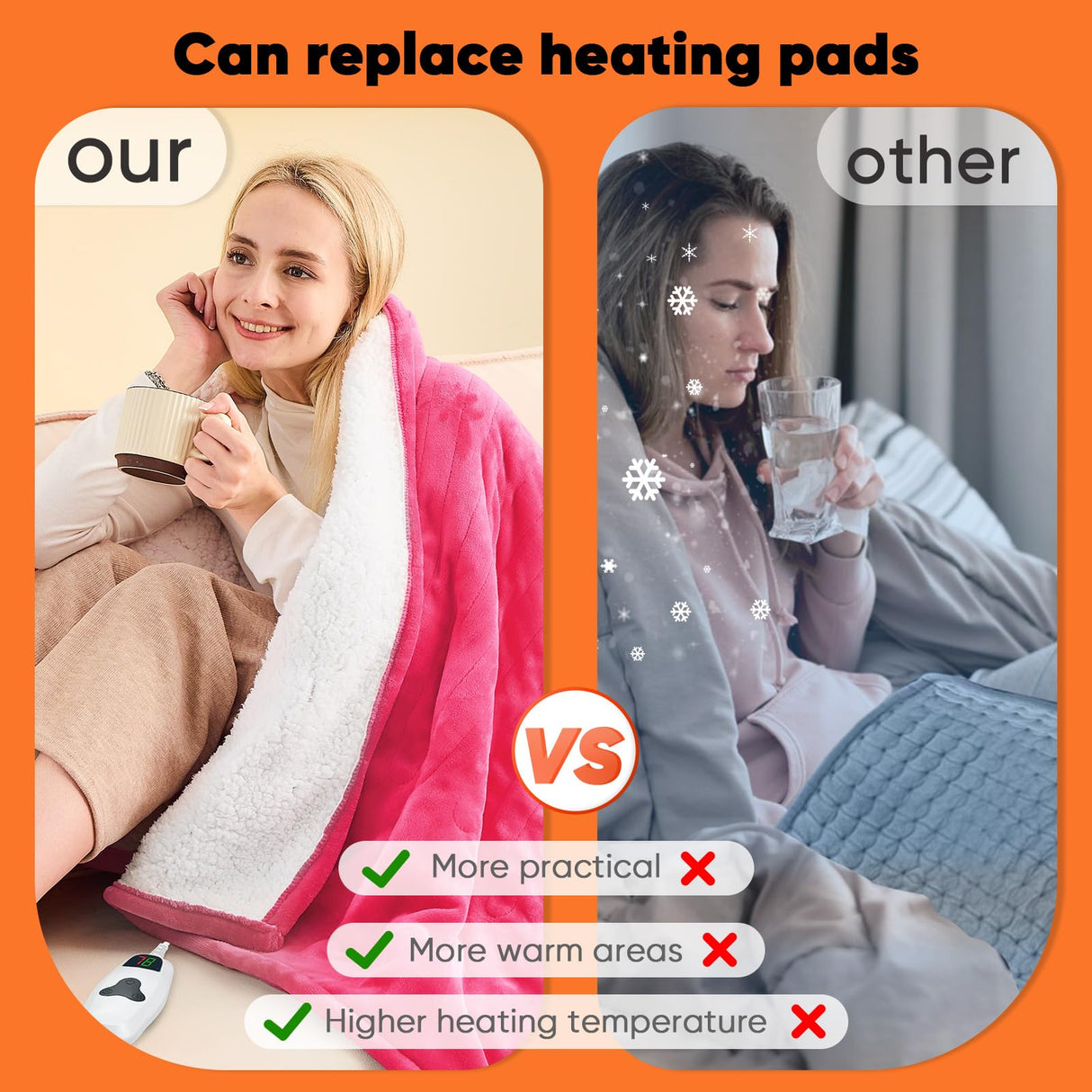 greenoak Heated Blanket Electric Throw 50"X60", Heating Blanket with 10 Heat Levels 8 Hours Auto-Off,Fleece Soft Christmas Blanket,Birthday Gifts for Women Mom, Coral Pink