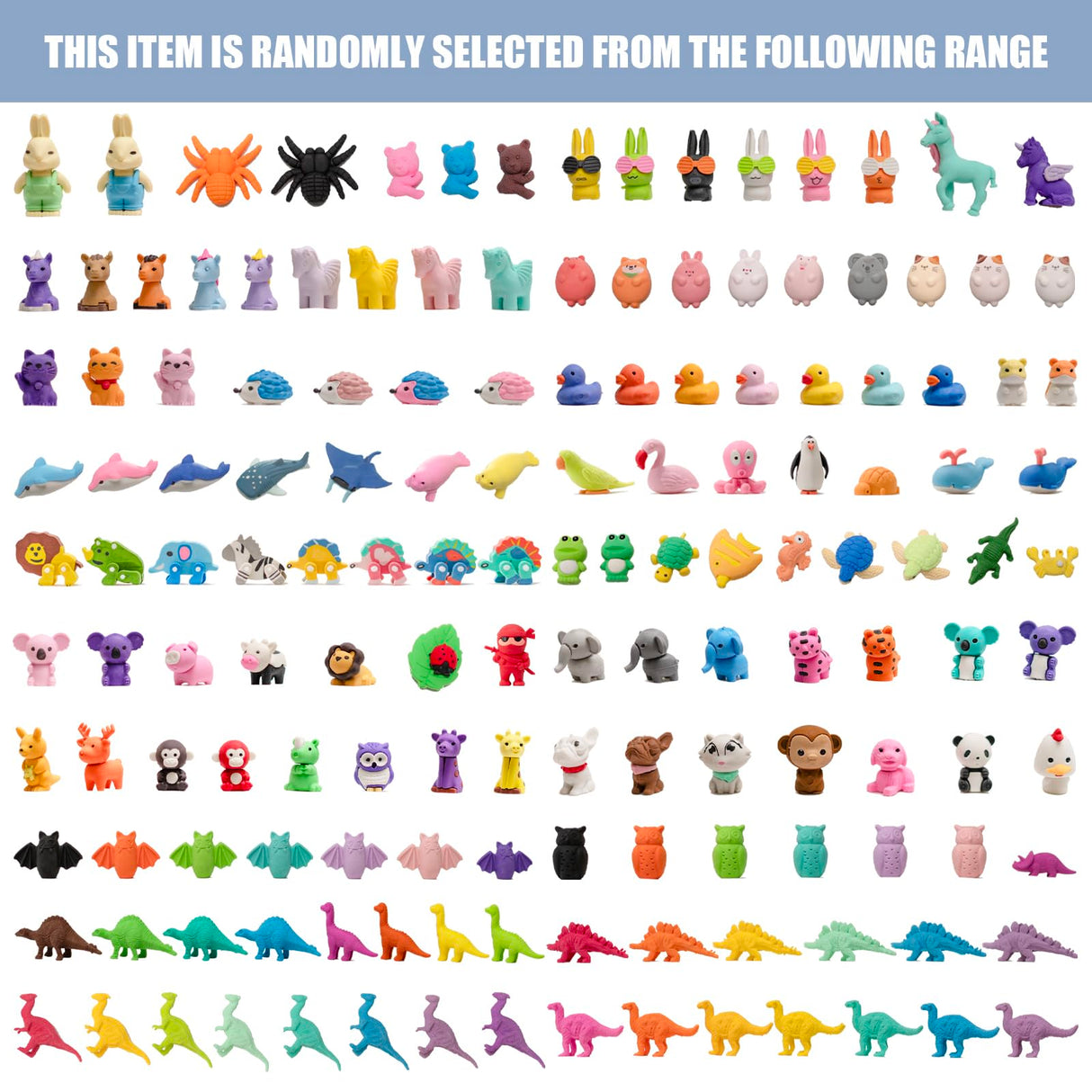 CLOCK KING 240pcs 3D Cute Kids Erasers, Random Desktop Pet Toys Gifts, Classroom Rewards Kids Party Gifts, Various Styles Such as Animals, Food, Plants, Space, Princess, Sports, Halloween, Christmas