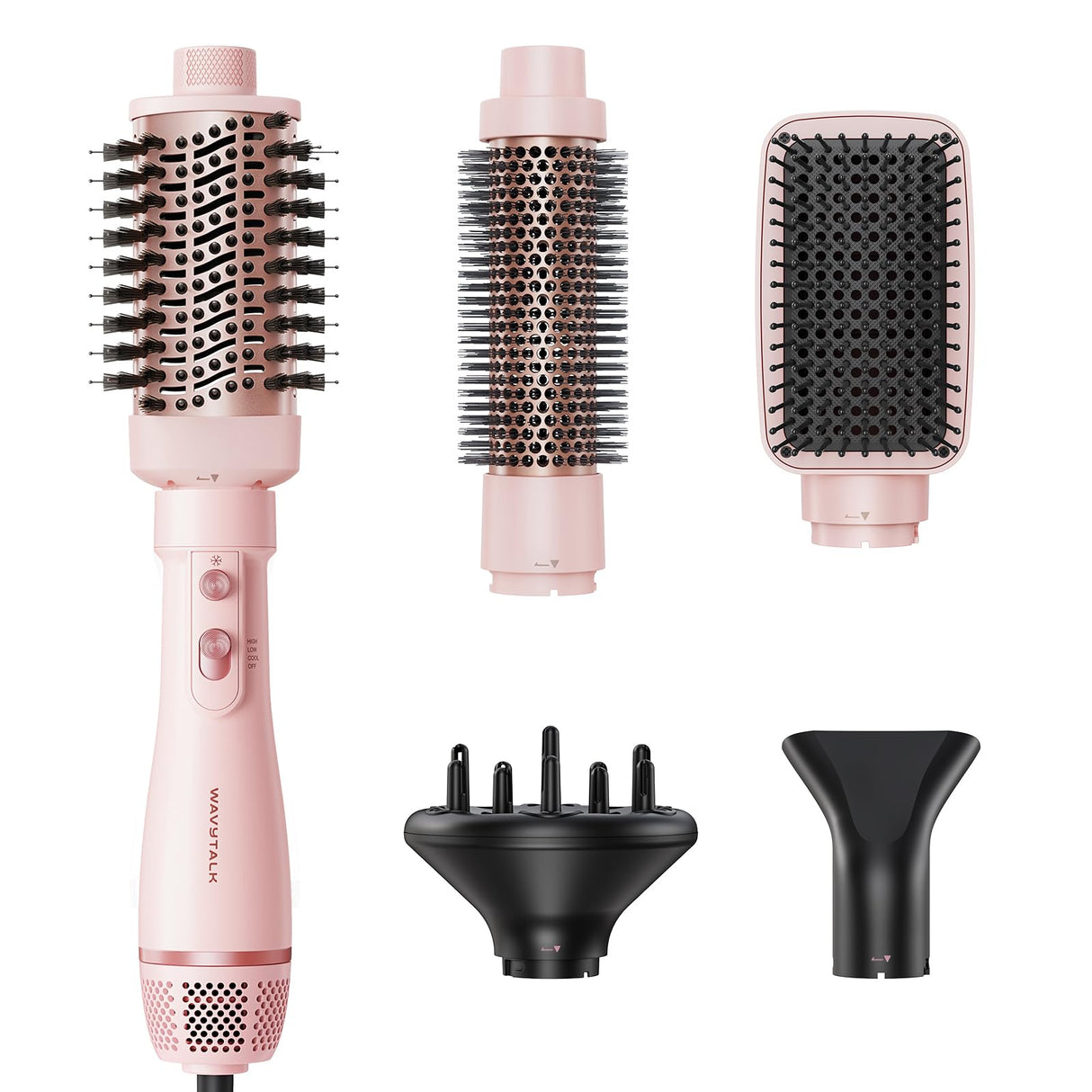 Blow Dryer Brush Set, Wavytalk Air Sculpt 5-in-1 Hot Air Brush Set | Multi Hair Styler for Salon Blowouts, Volumizing, and Straightening, Sleek Frizz-Free for Every Hair Type, Pink