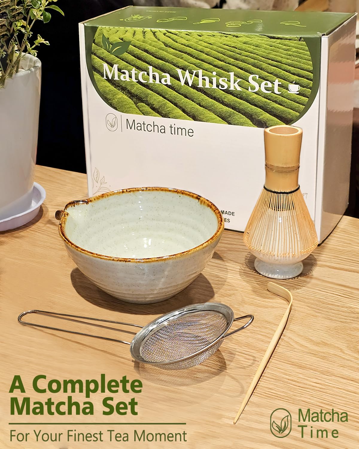 Vaiheng Matcha Whisk Set with Matcha Bowl, Matcha Whisk Holder Matcha Bamboo Whisk, Scoop, Sifter, Unique Gifts for Women Men Girl Friend Home Kitchen Decor Gifts for Tea Enthusiasts Christmas