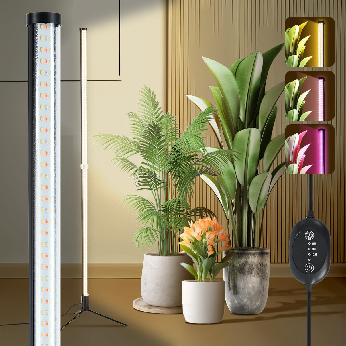 Atmel Standing Grow Lights for Indoor Plants with Timer 4Ft, 3 Adjustable Modes Full Spectrum Plant Lights for Indoor Growing, 243 LED Plant Grow Light for Flowering, Office, Indoor Garden