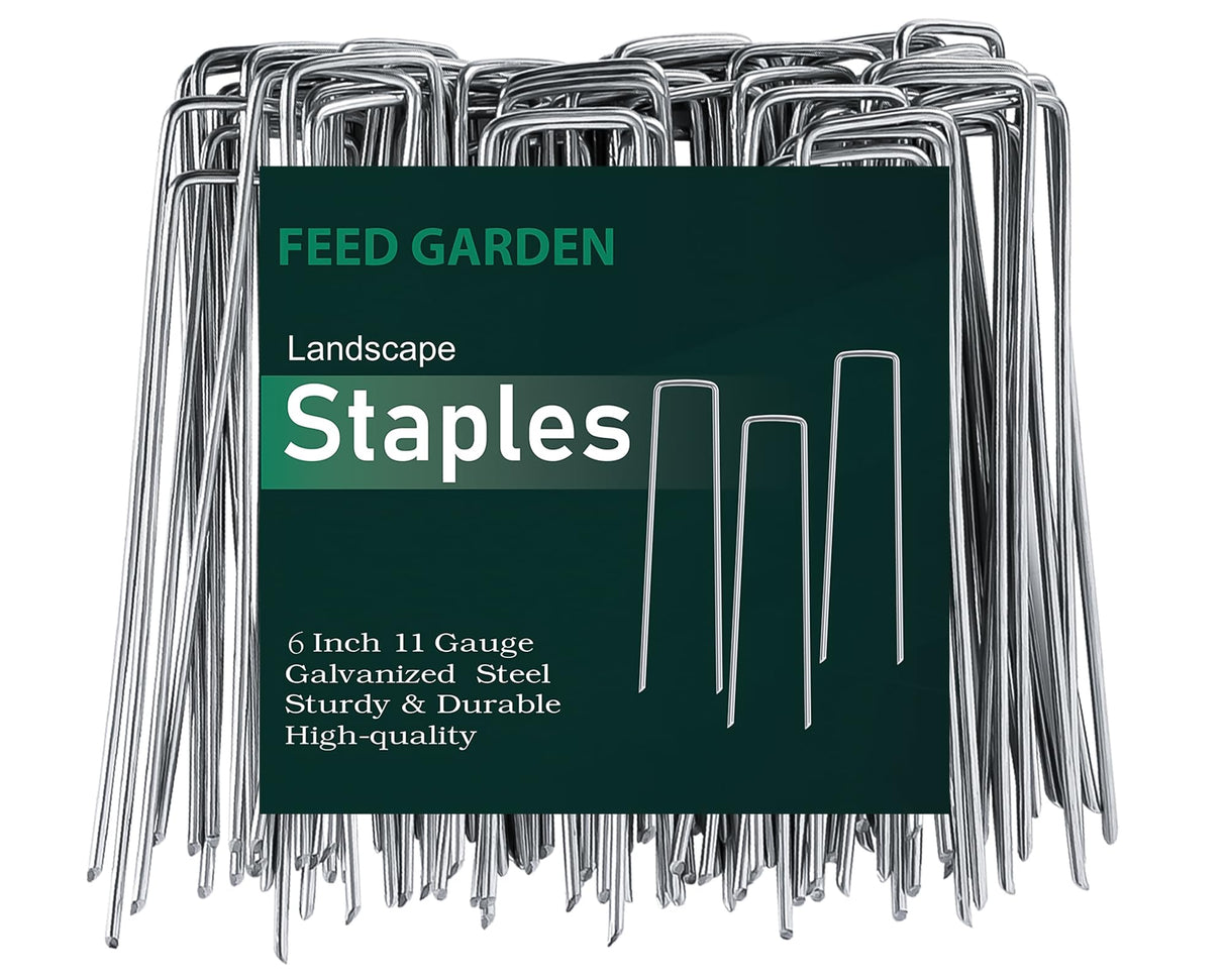 FEED GARDEN 6 Inch 100 Pack Galvanized Landscape Staples Plant Cover Stakes 11 Gauge Tent Stakes Garden Stakes Landscaping Fabric SOD Pins Yard Stakes for Decoration Weed Barrier Fabric