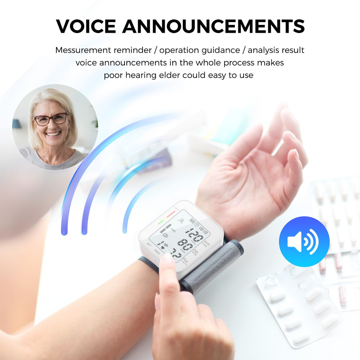 MMIZOO Wrist Blood Pressure Monitor Large LCD Display BP Machine Adjustable Cuff 5.31-7.68 inch Automatic 99x2 Sets Memory with Carrying Case for Home Use (W1681)