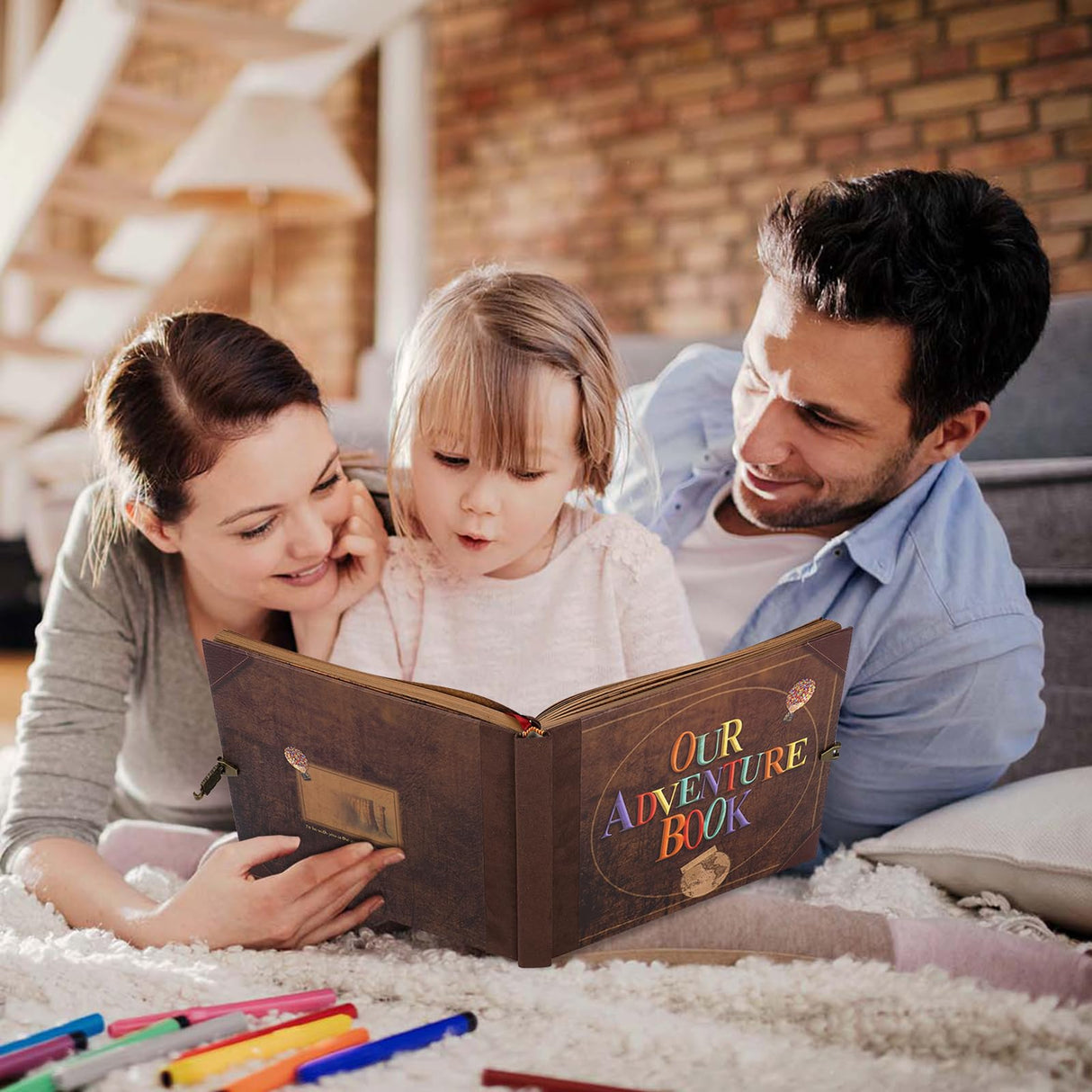 Adventure Book Scrapbook Photo Album,Retro Style Embossed Letter Cover Travel Diary Journal Scrap Book Kit For Couples,Memory Book For Anniversary Wedding,Christmas