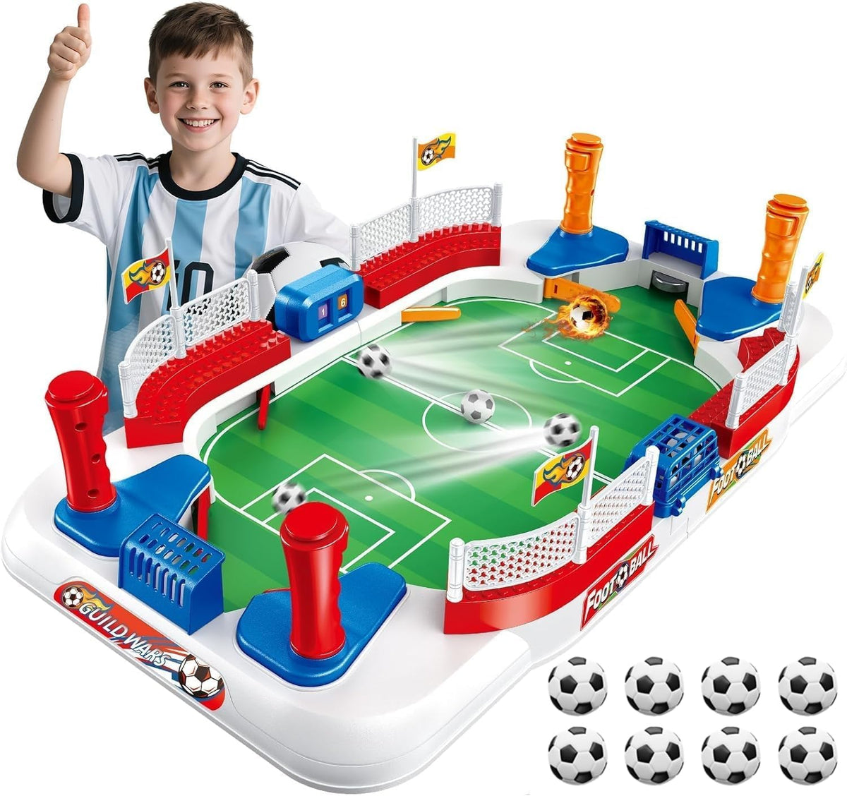 Mini Foosball Table Soccer Board Games for Kids Adults Indoor Table Games with Dual Flipper Controls High Fences Pinball Machine Soccer Toy Birthday for Boys Age 6 7 8-12 (Raised 3)