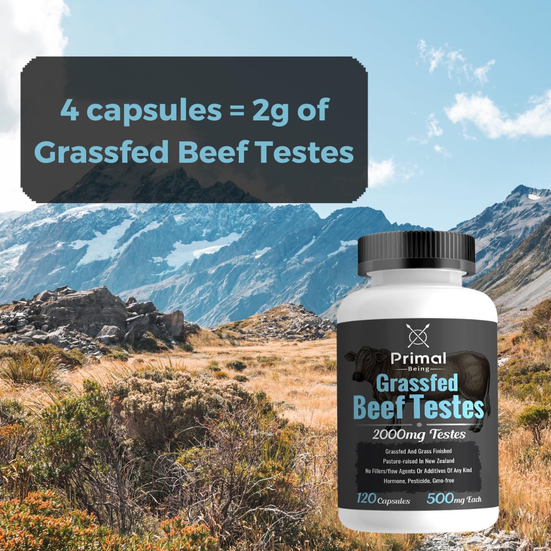 Primal Being Grassfed Beef Testes Capsules – Nutrient-Dense Beef Organ Supplement for Men, New Zealand Sourced, 120 Capsules