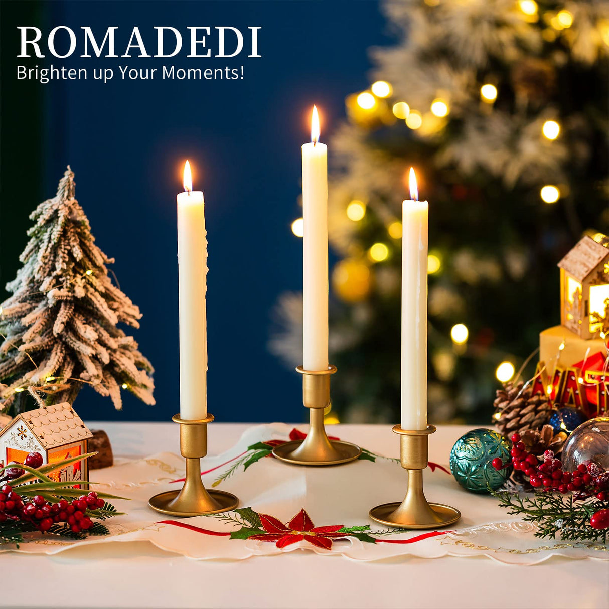 Candlestick Holders Taper Candle Holders, Romadedi Gold Candle Stick Candle Holder for Table Centerpiece, Wedding Reception, Festive Christmas Mantel Decoration or Home Decor, Set of 12