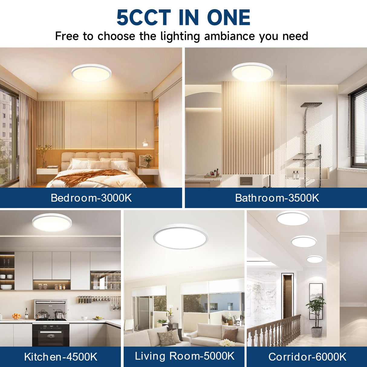 WKONCLDY 16-Pack 7.5Inch LED Ceiling Lights, 5 Colors Selectable Flush Mount Ceiling Lights, Ultra Thin LED Ceiling Lights Fixtures 0.87Inch for Dinning Room