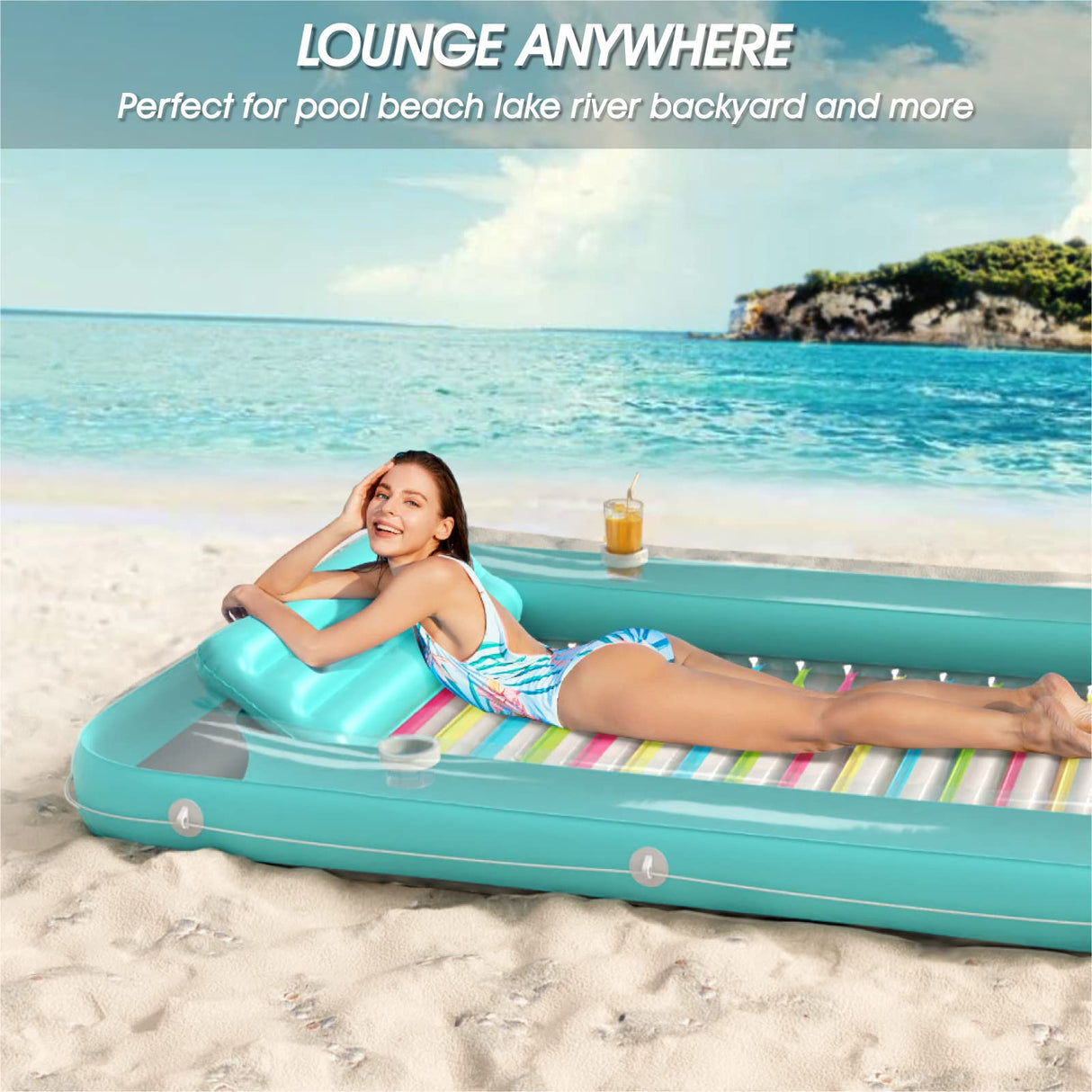 Inflatable Tanning Pool Lounger Float - Jasonwell 4 in 1 Sun Tan Tub Sunbathing Pool Lounge Raft Floatie Toys Water Filled Tanning Bed Mat Pad for Adult Blow Up Kiddie Pool Kids Ball Pit Pool (XL)