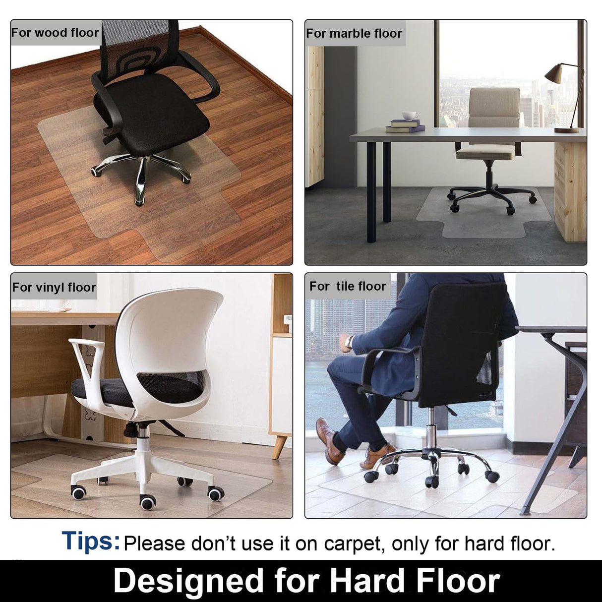 AiBOB Office Chair Mat for Hardwood Floor, 45 X 53 inches, Hard Floor Chair Mats Under Computer Desk, Easy Glide for Rolling Chairs, No Curling