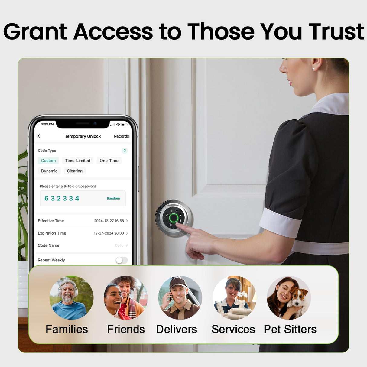 GHome Smart Fingerprint Door Lock, 4 in 1 Smart Fingerprint Door Knob with Keypad, App Control, Auto Lock, Biometric Door Knob with Lock for Bedroom, Apartment, Garage, Home & Office