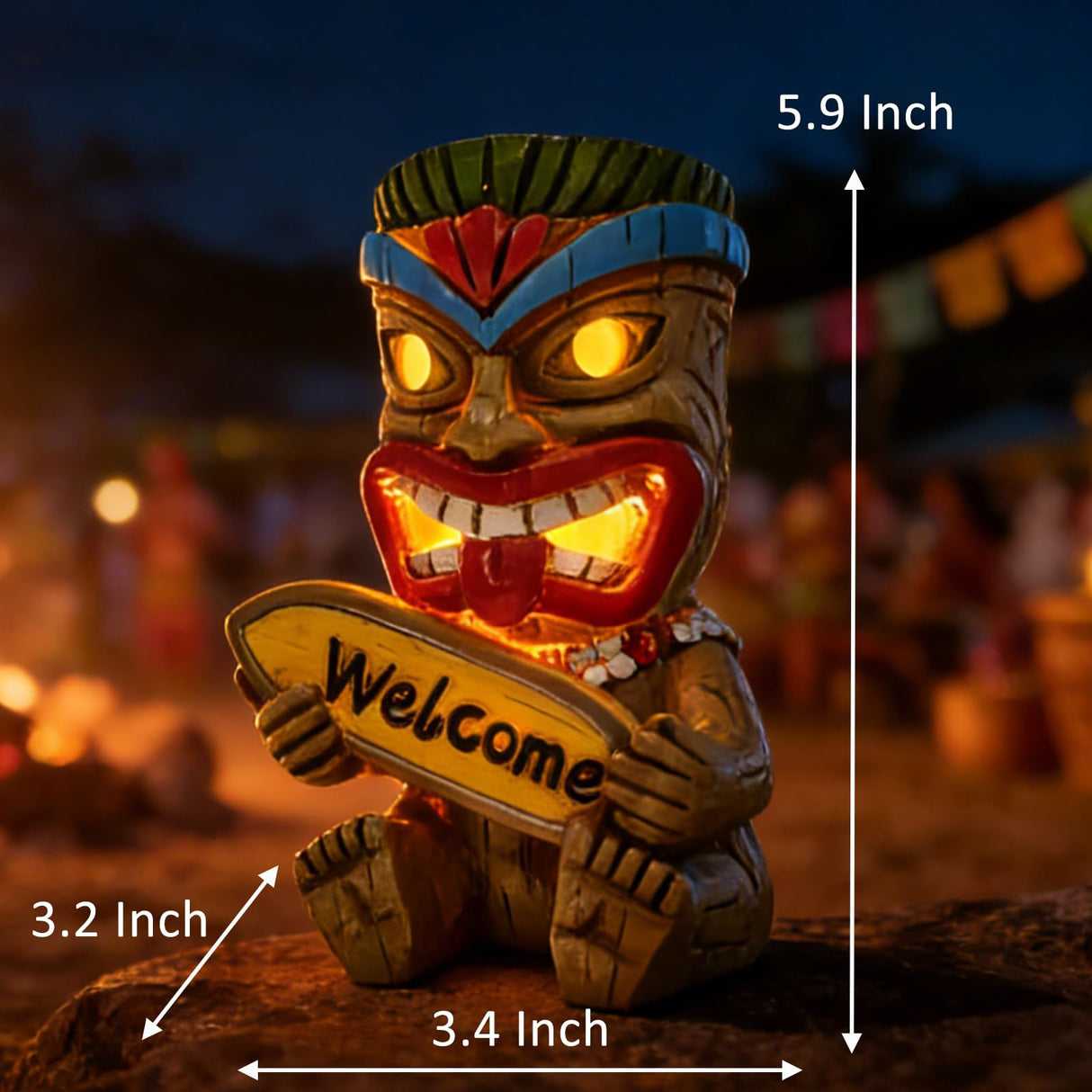 Suyorpe Miniature Tiki Garden Statue Solar Outdoor Decorations - Tiki Bar Welcome Sign Lights for Patio Yard Lawn Ornaments Gifts for Birthday Housewarming Summer 3.2''(W) x 3.4''(D) x 5.9''(H)