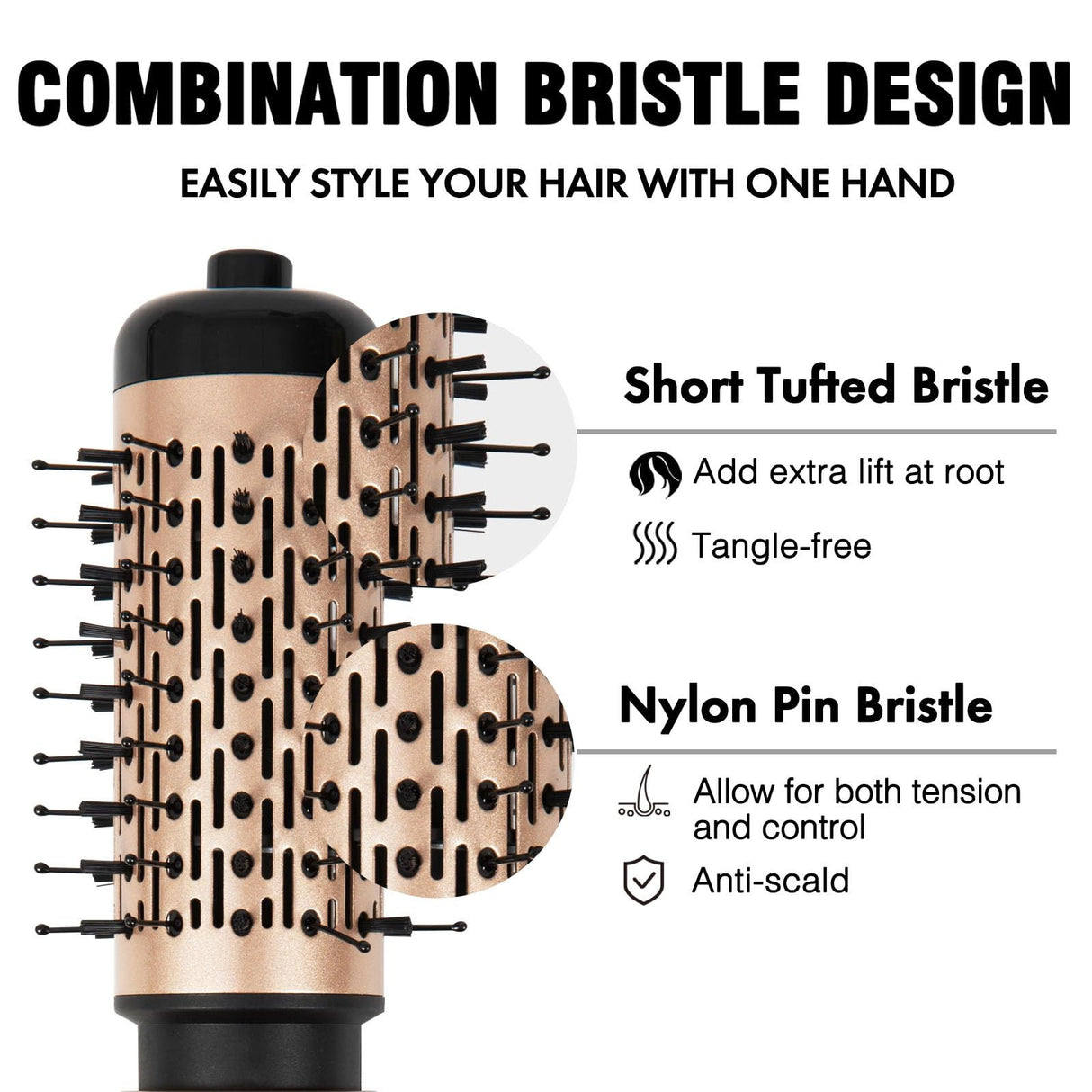 DAILYLIFE Rotating Hair Dryer Brush, Hot Air Brush with 2 Brushes (1.5" & 2"), Spinning Blow Dryer Brush with Ceramic Coating & Ionic Technology