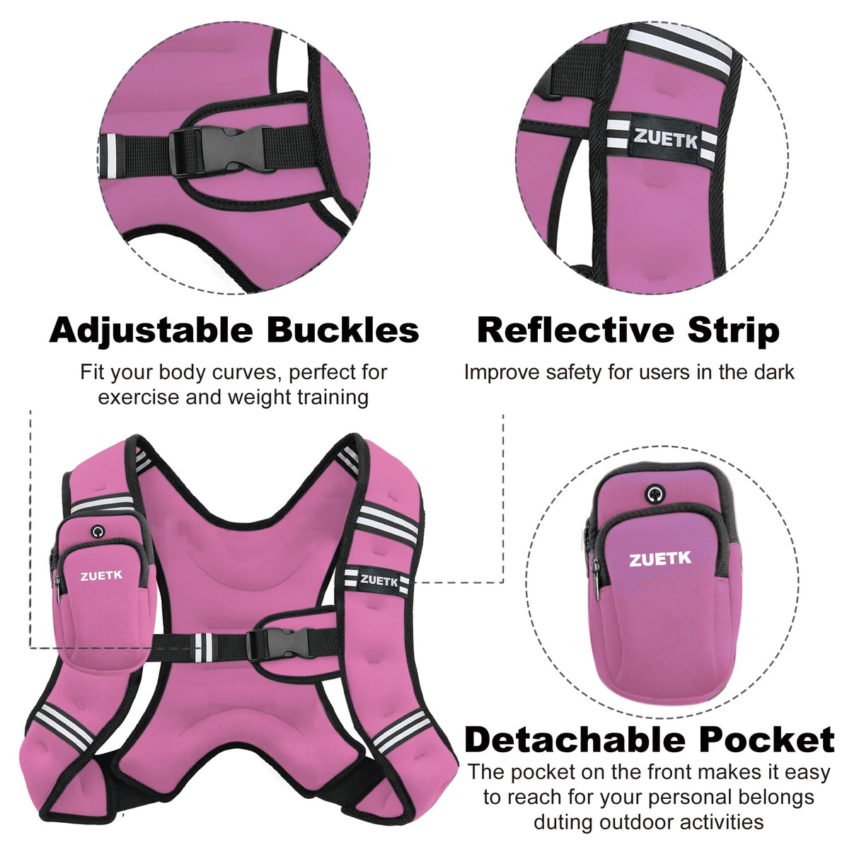 ZUETK Weighted Vest, 6lb/8lb/12lb/16lb/20lb/25lb/30lb Weight Vest with Reflective Stripe, Weighted Vest for Men Women Workout Equipment for Strength Training, Running, Jogging, Fitness, Weight Loss