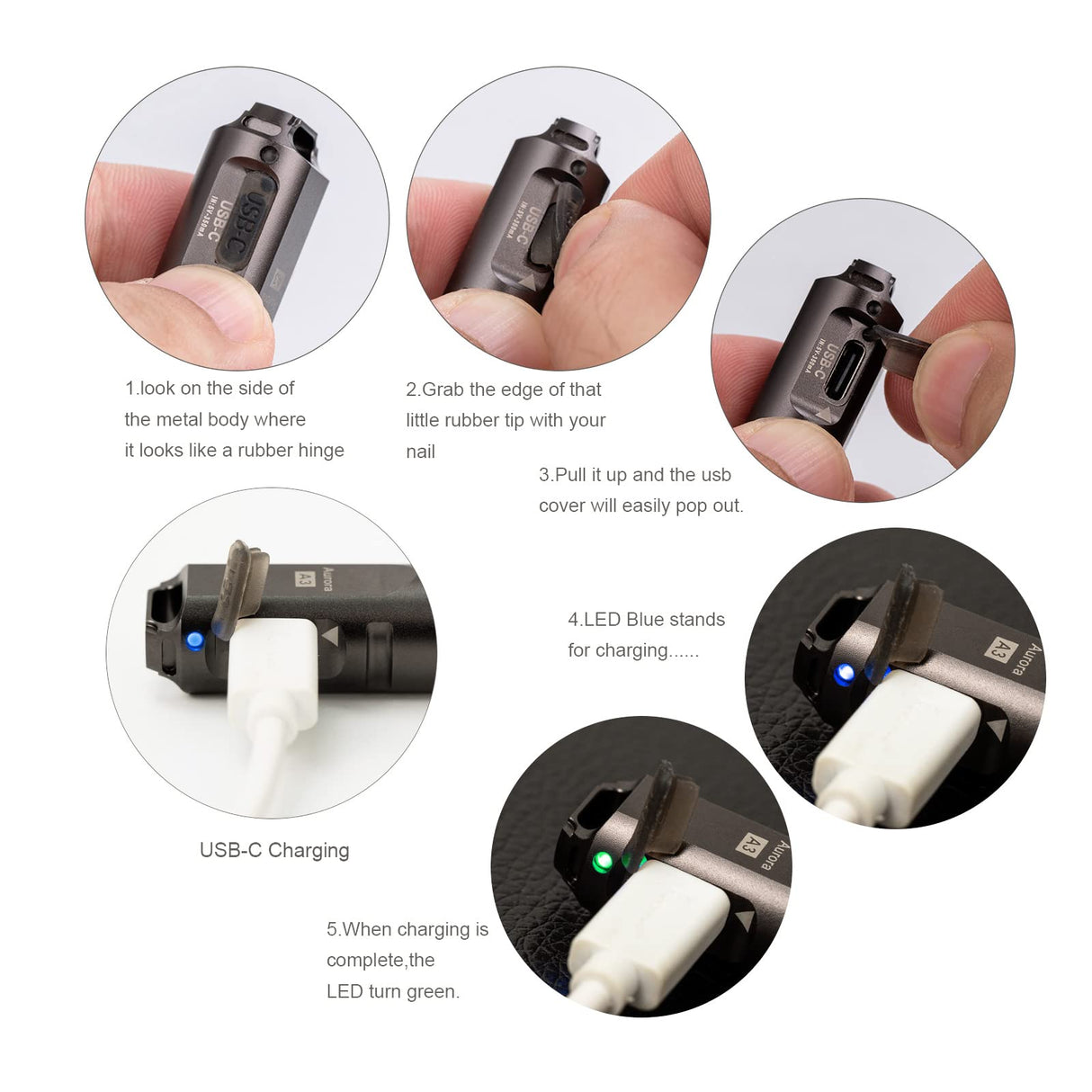 RovyVon A3 Gen 4 Mini Keychain Flashlight- Super Bright 650 Lumens, USB C Rechargeable EDC Flashlight Water-Resistant, Compact and Portable for Everyday Carry, Camping, Emergency (Gun Grey)