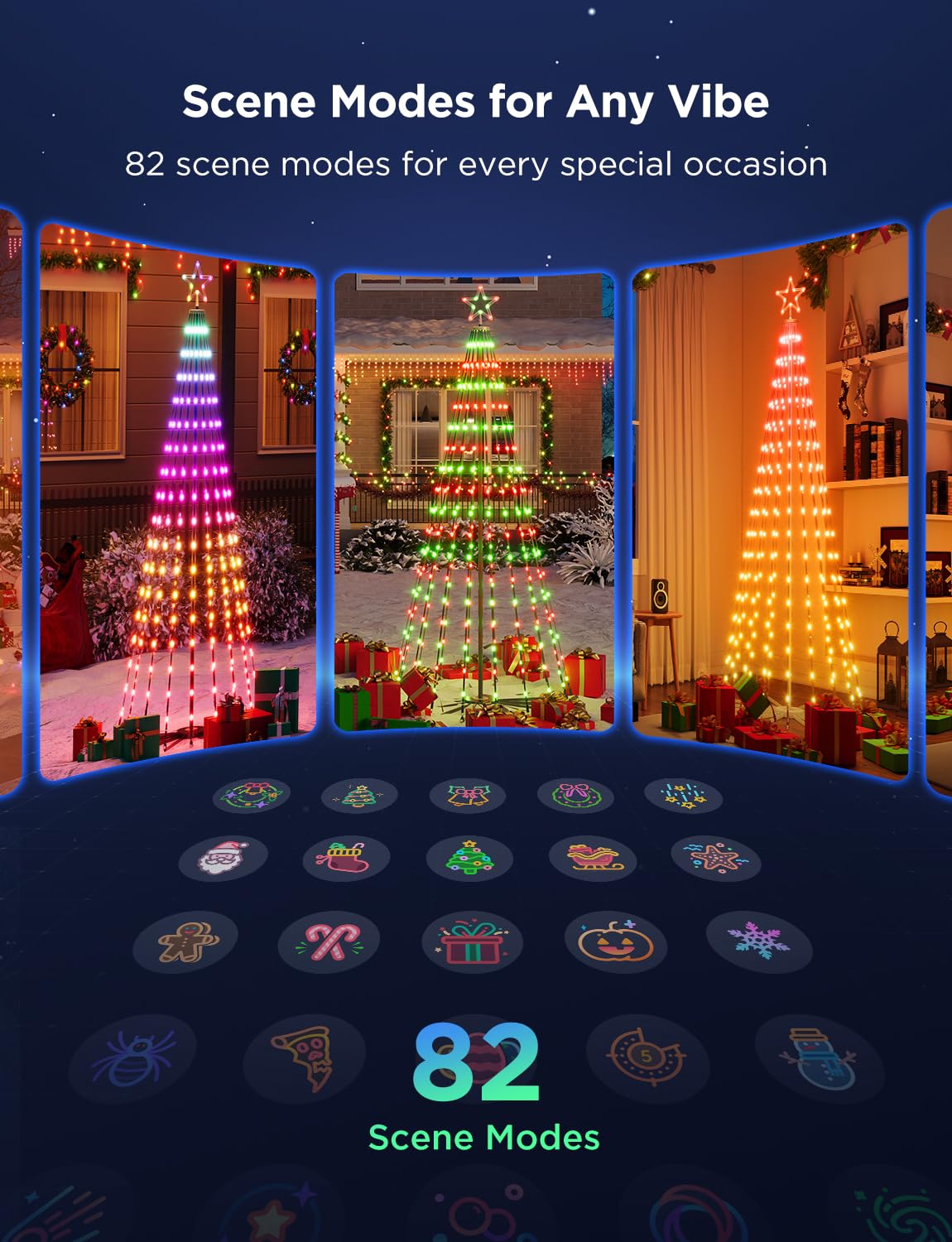 Govee Christmas Cone Tree Lights, 7.5ft 370 LEDs RGBIC Christmas Tree Lights with Smart App Control, IP67 Waterproof Outdoor String Lights for Christmas Decorations, 82+ Scene Modes, Music Sync