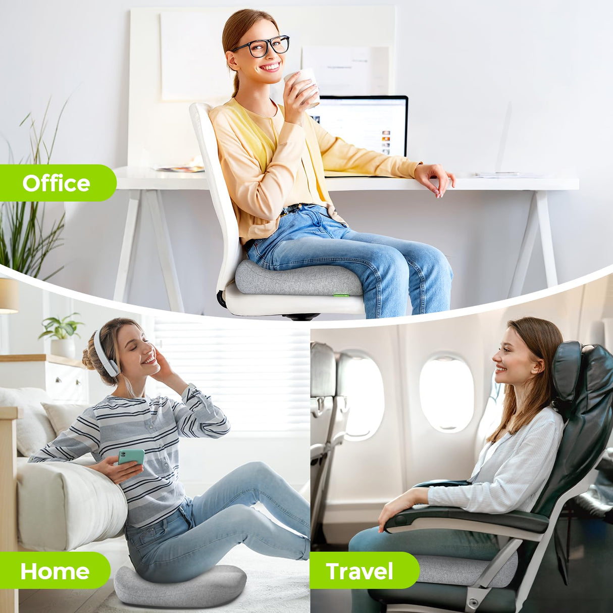 AUVON Seat Cushion for Tailbone Pain Relief with Dual-density Memory Foam for Ideal Support and Softness, Ergonomic Office Chair Cushion for Long Sitting, FSA HSA Eligible, Butt Pillow for Desk Chairs