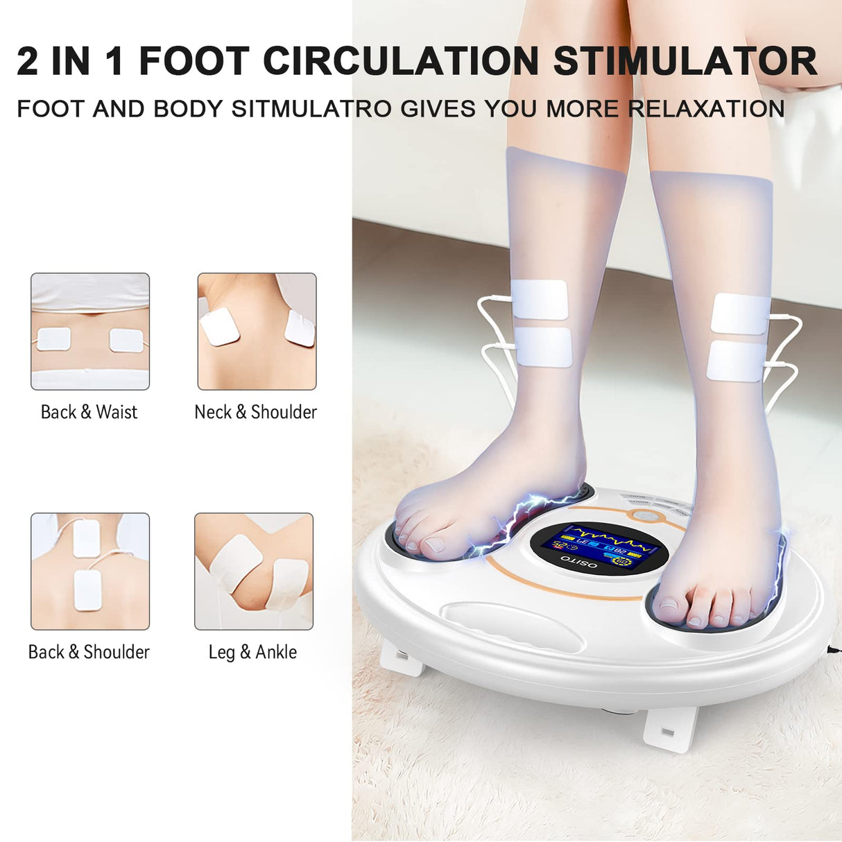 OSITO EMS Foot Circulation Device- FSA HSA Store Eligible, Foot & Leg Massager Stimulator-Reducing Legs, Feet Aches and Pains with Increased Circulation