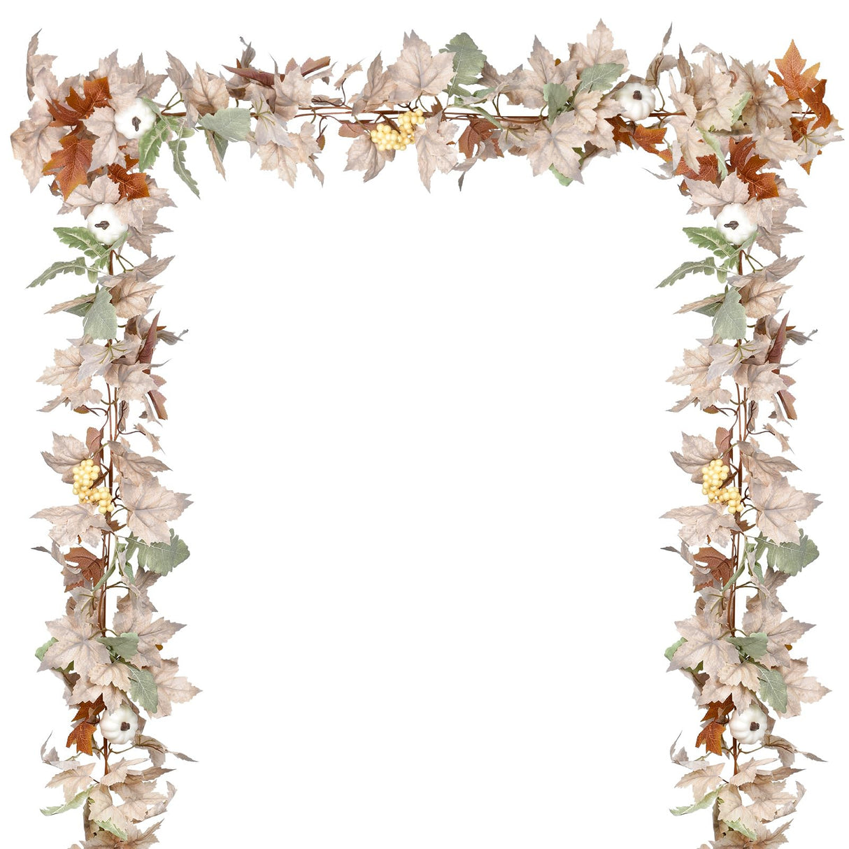 DearHouse 2 Pack Fall Maple Leaf Hanging Vine Garland Artificial Autumn Foliage Thanksgiving Decor for Home Wedding Fireplace Party Christmas (White&Green)