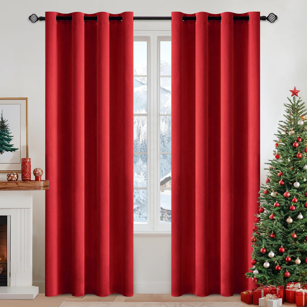 MIULEE Christmas Blackout Curtains 84 Inches Long for Bedroom Living Room Thermal Insulated Room Darkening Grommet Top Solid Light Blocking Drapery Set of 2 Window Panels Red