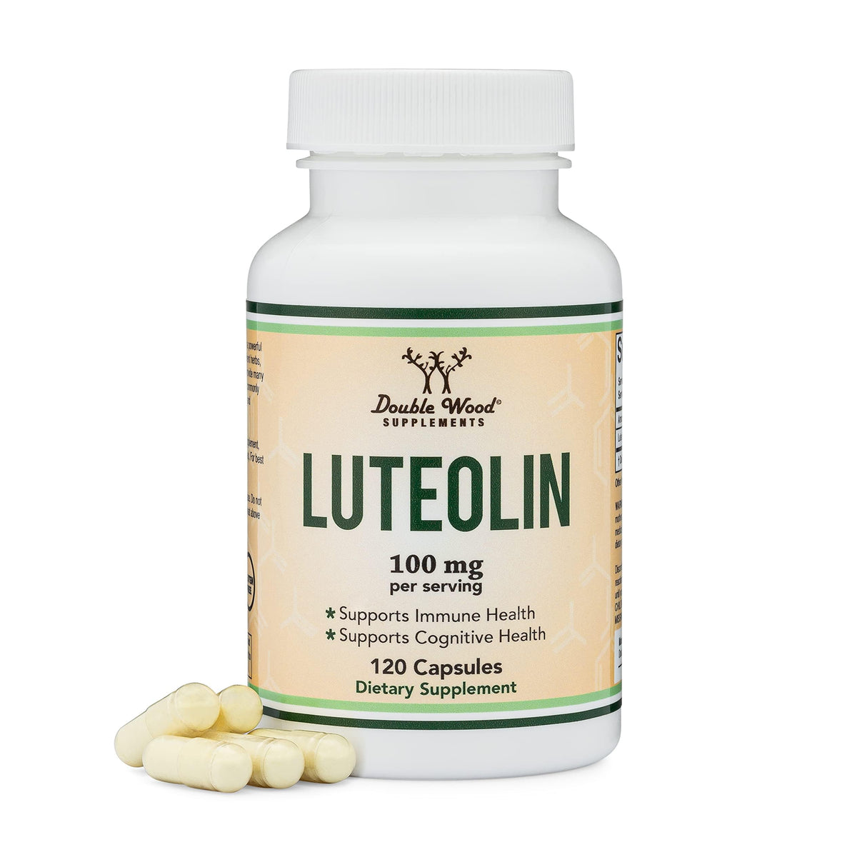 Double Wood Supplements Luteolin Supplement 100mg Servings of Bioactive Flavanoids (120 Capsules, Gluten Free) Potent Polyphenols Flavonoid for Brain and Cardiovascular Support