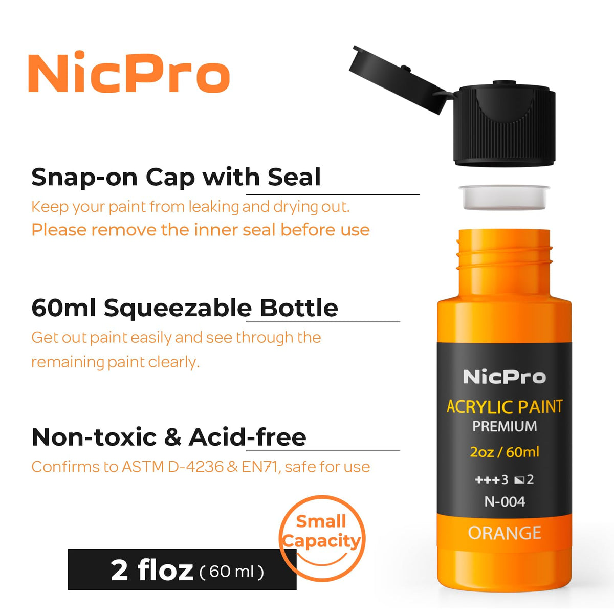Nicpro Acrylic Paint Set 24 Colors 2oz with 12 Brushes & Palette