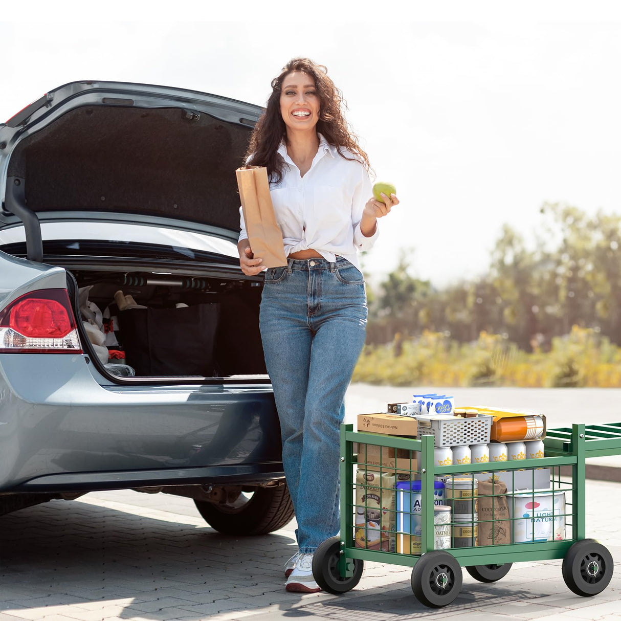 Garden Cart with Seat,3-in-1 Rolling Seat with Wheels for Seniors Gardening